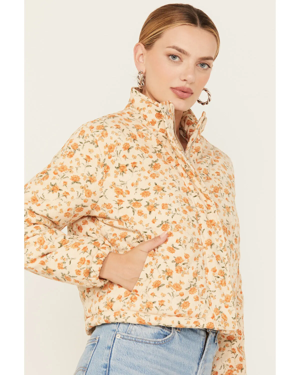 Product Name:  Sadie & Sage Women's Marigold Fields Floral Print Corduroy Puffer Jacket