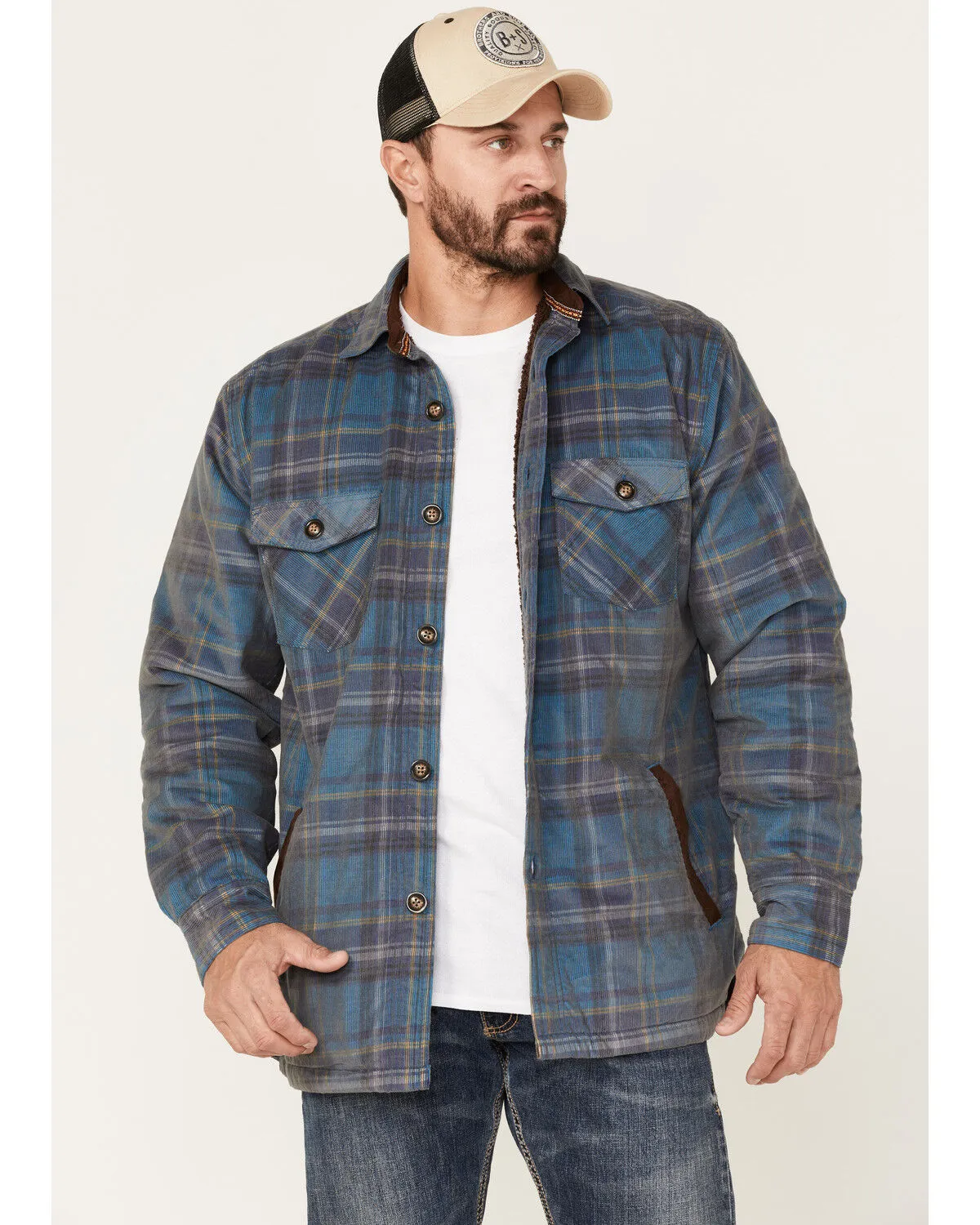 Product Name:  Sculy Men's Plaid Print Corduroy Sherpa Lined Button Jacket