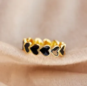 Puravida LOVE Hearts Gold and Black Band Ring