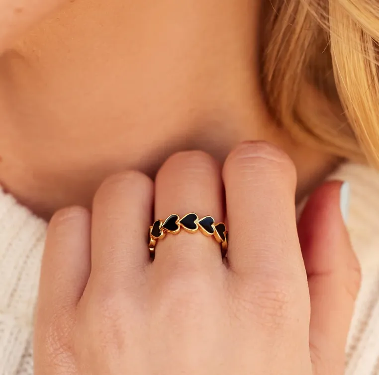 Puravida LOVE Hearts Gold and Black Band Ring