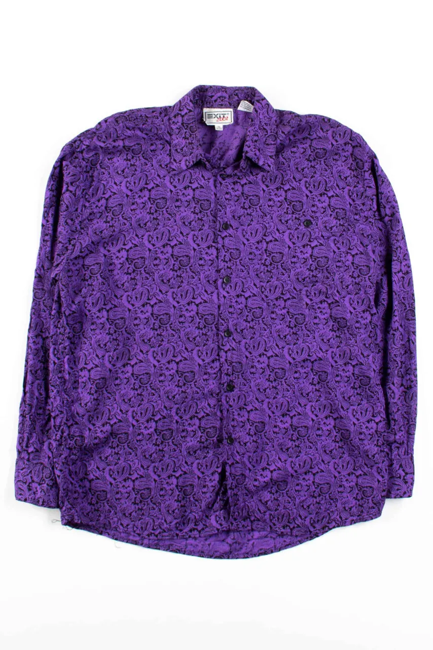 Purple Paisley Rayon Button Up Shirt