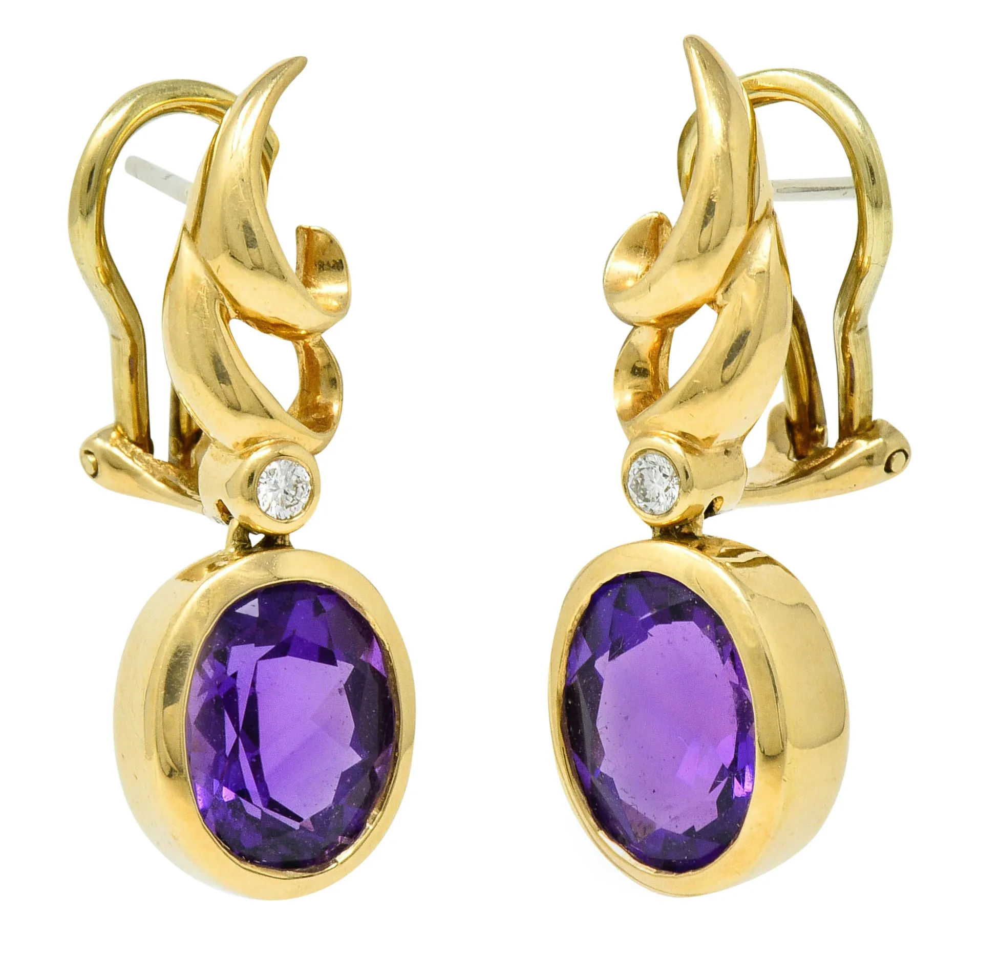 Retro Diamond Amethyst 14 Karat Gold Drop Earrings