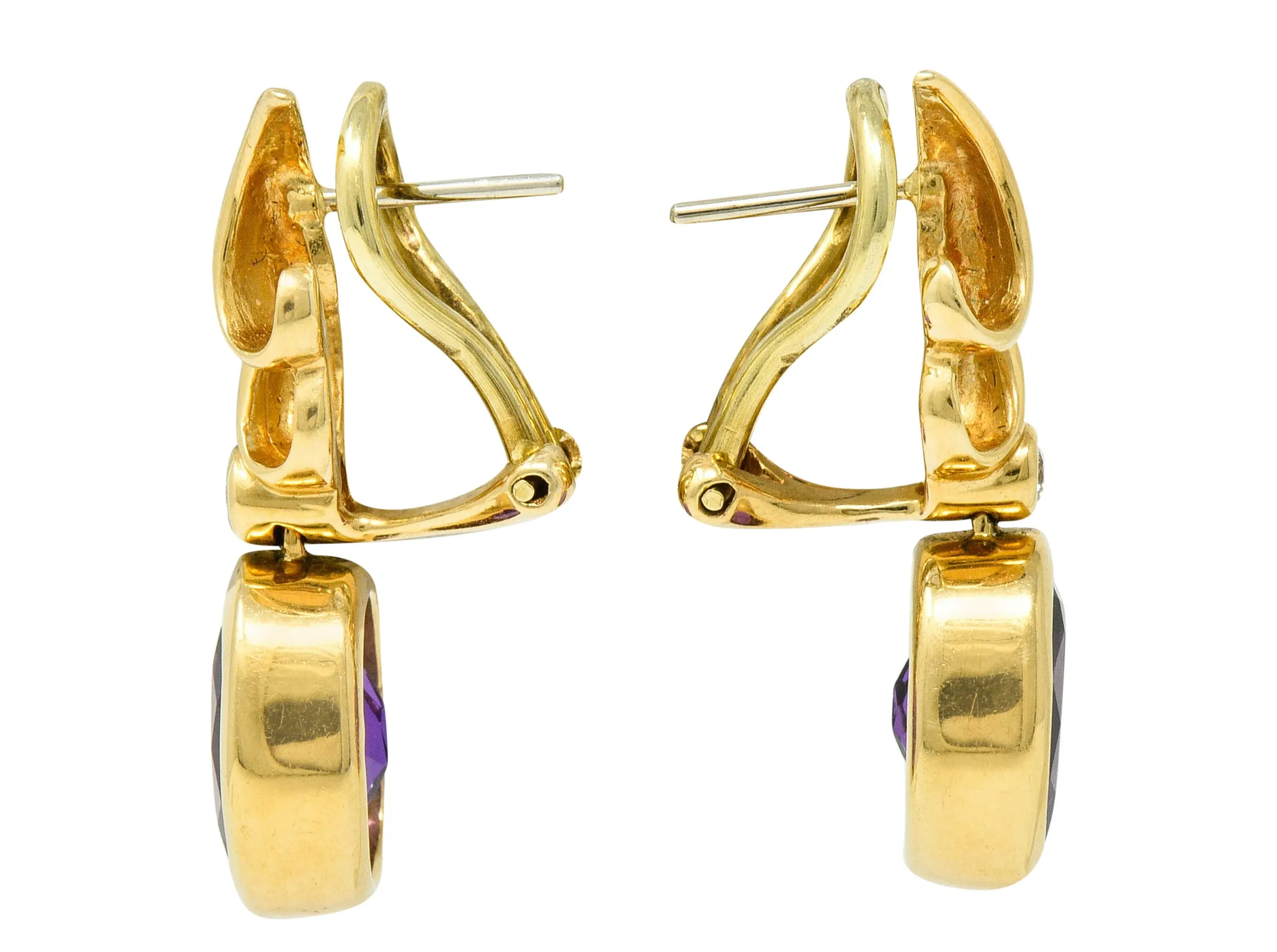 Retro Diamond Amethyst 14 Karat Gold Drop Earrings