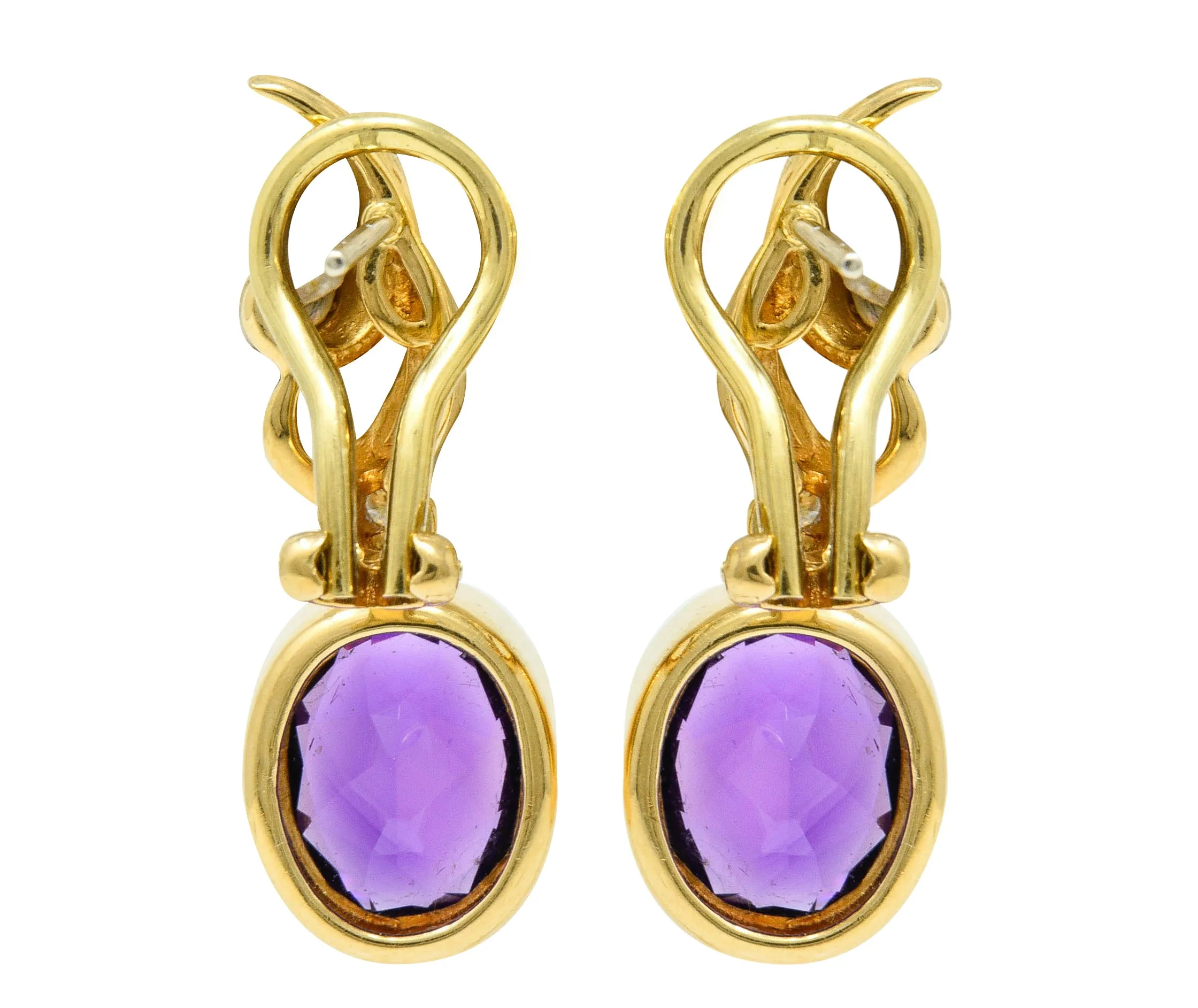 Retro Diamond Amethyst 14 Karat Gold Drop Earrings