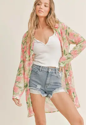 Sadie & Sage - Desert Tropic Button Down Top Pink Multi