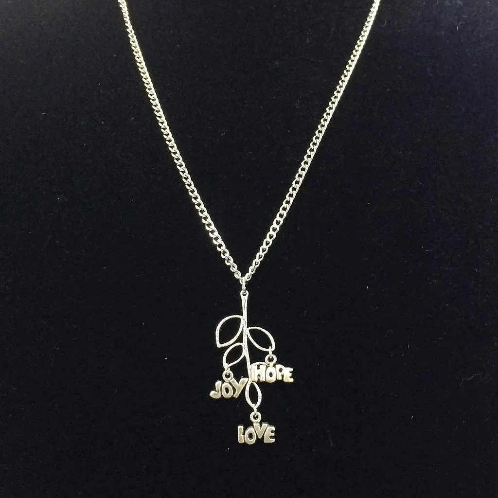 Silver Tree Branch Love, Joy, and Hope Charm Necklace