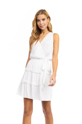 Sleeveless Mini Surplice Dress with Sash Tie Belt - Off White