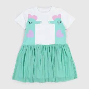 Stella Mccartney White And Sea Green T-Shirt Dress For Girls