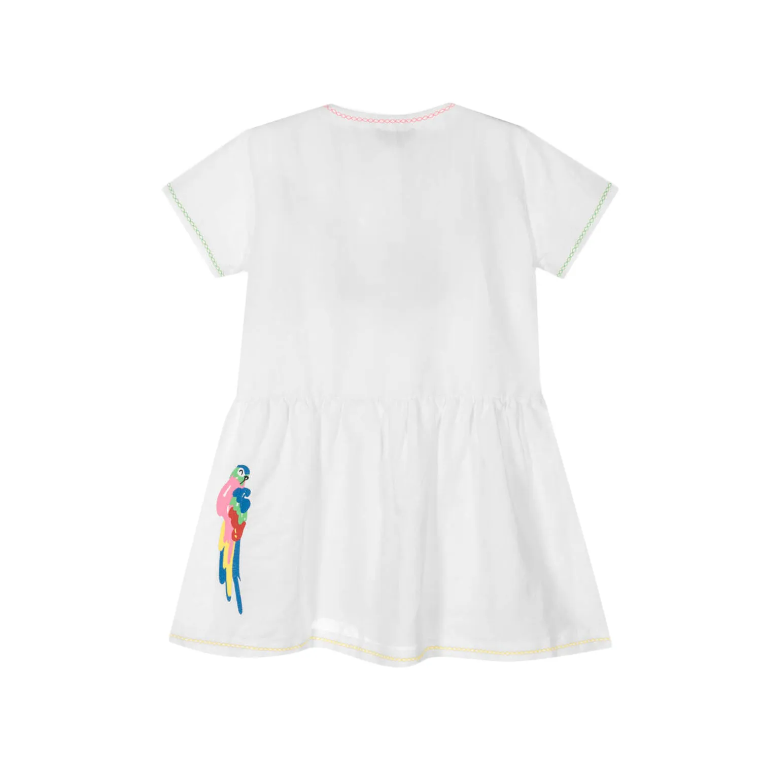 Stella Mccartney White Dress With Multicolor Parrots For Girls