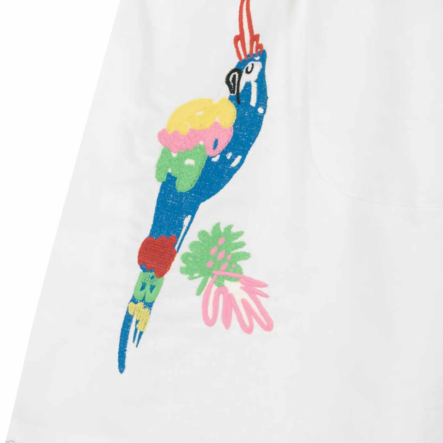 Stella Mccartney White Dress With Multicolor Parrots For Girls