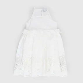 Stella Mccartney White Sleeveless Dress With English Stitch Embroidery