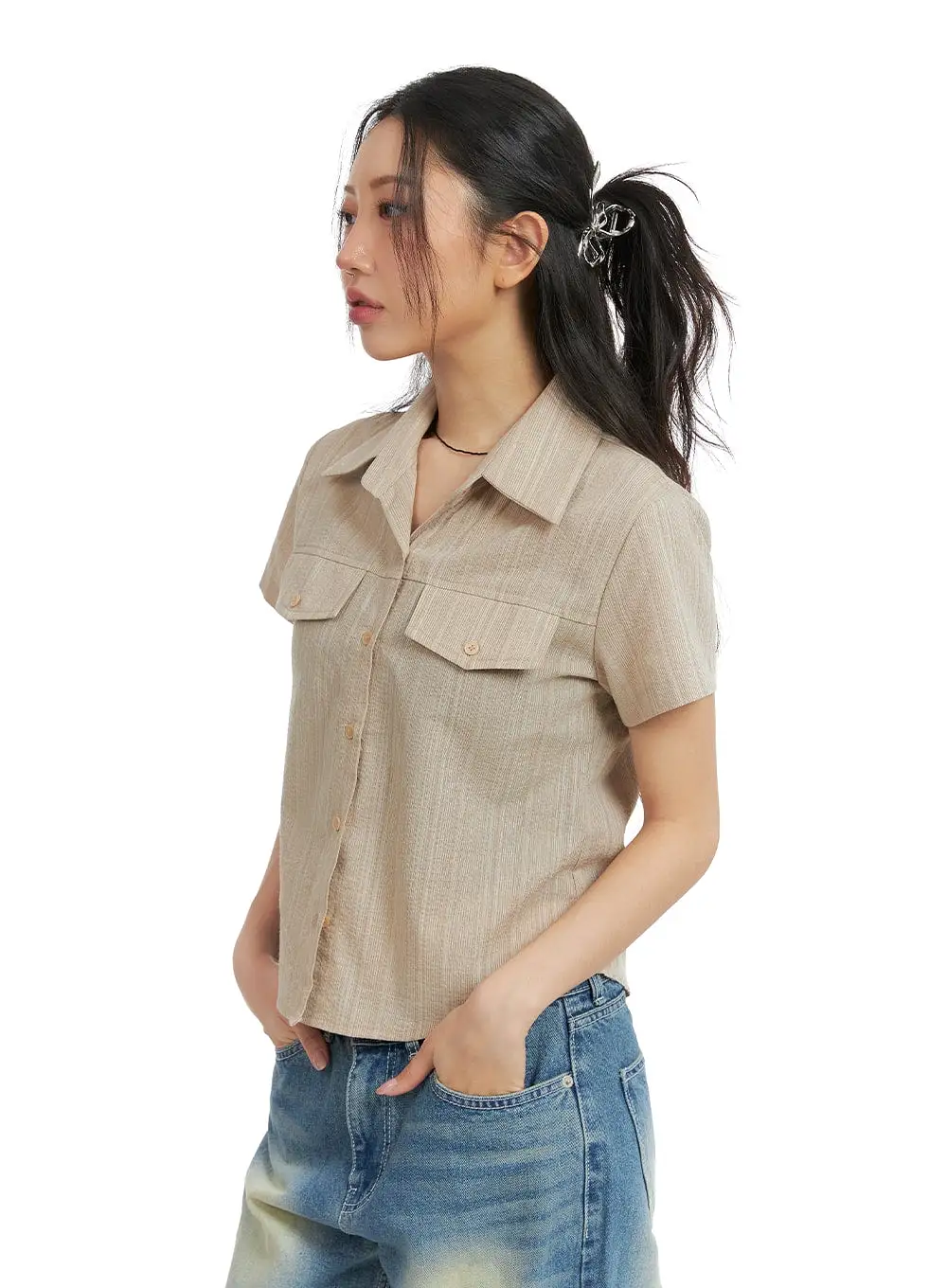 Striped Button-Up Short Sleeve CM425