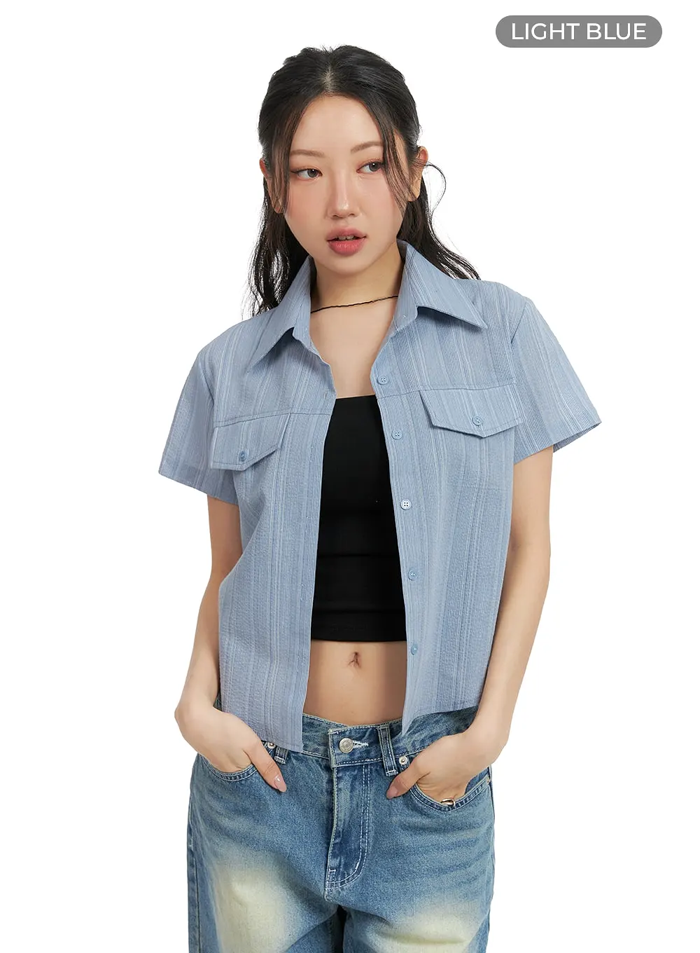 Striped Button-Up Short Sleeve CM425