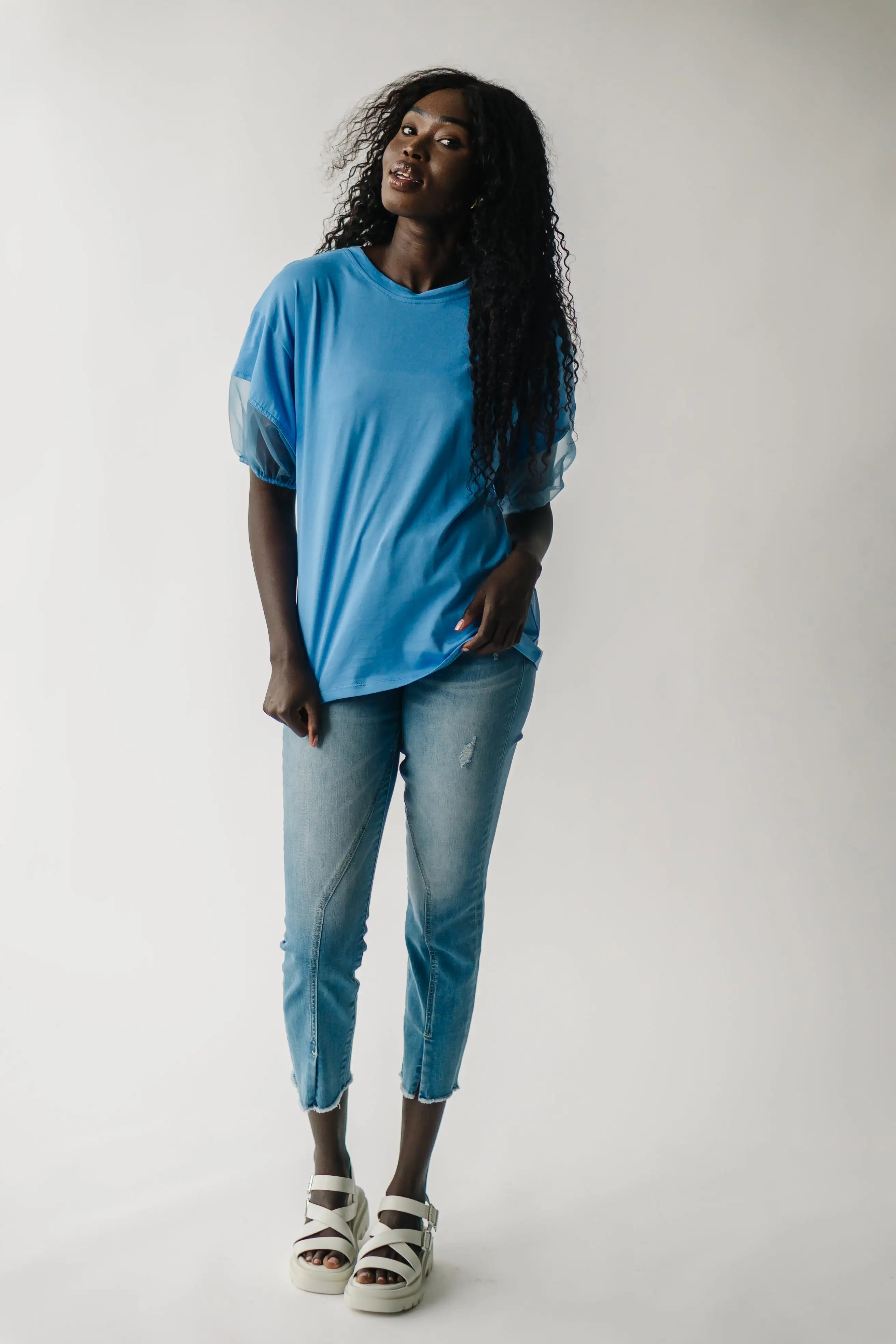 The Aguilar Knit Blouse in Ocean Blue