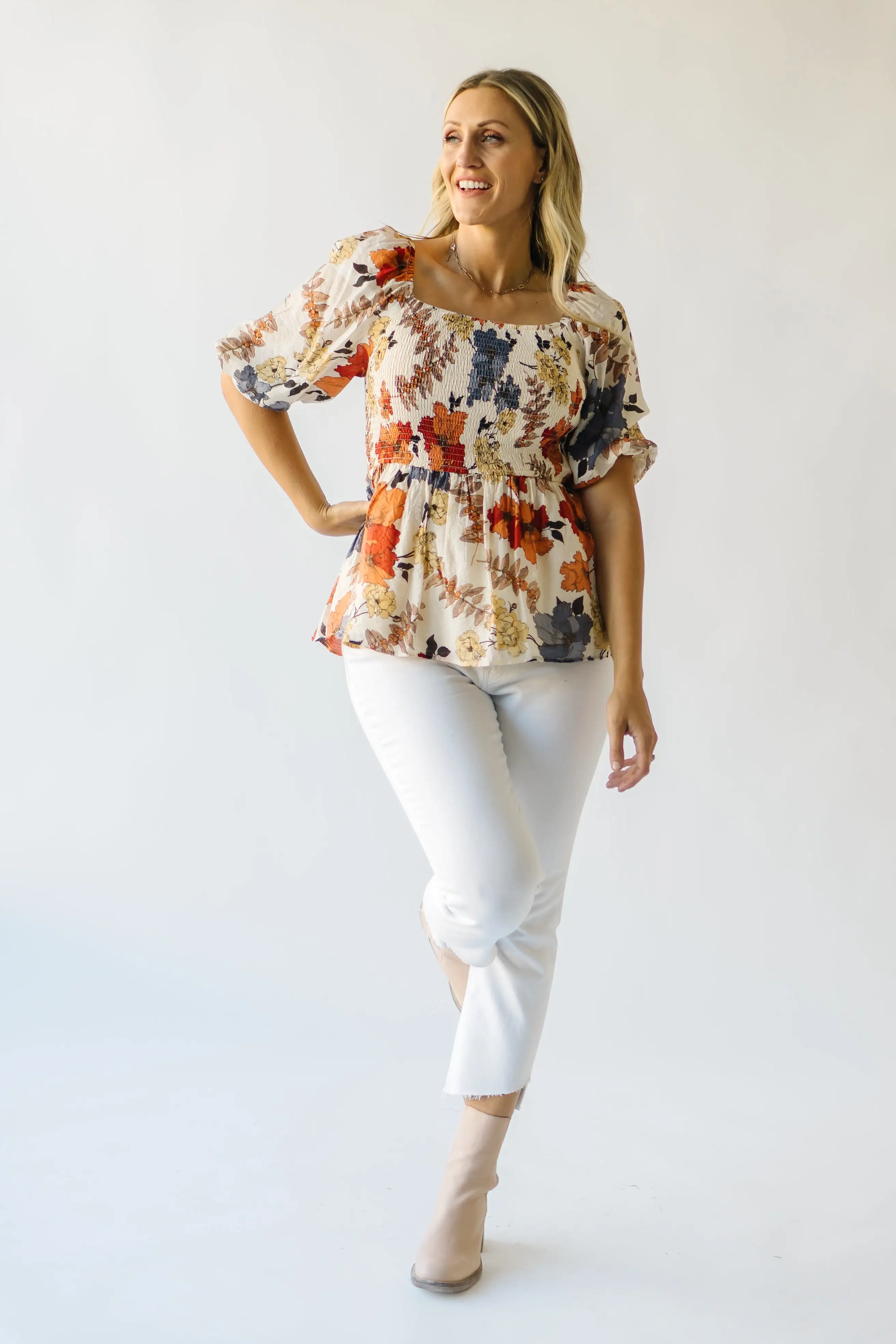 The Ashbelle Smocked Peplum in Rust Multi