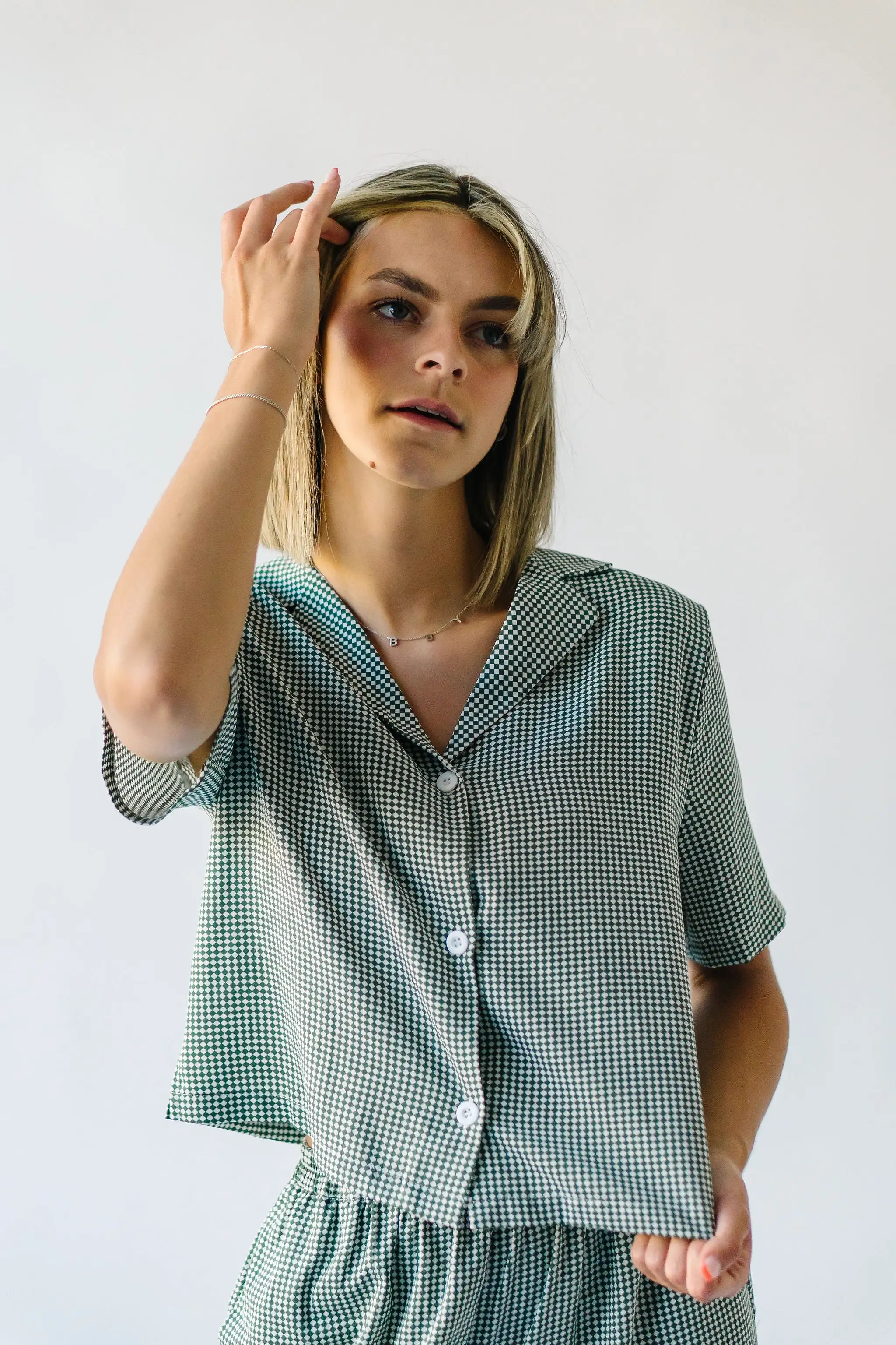 The Barstow Checkered Blouse in Green