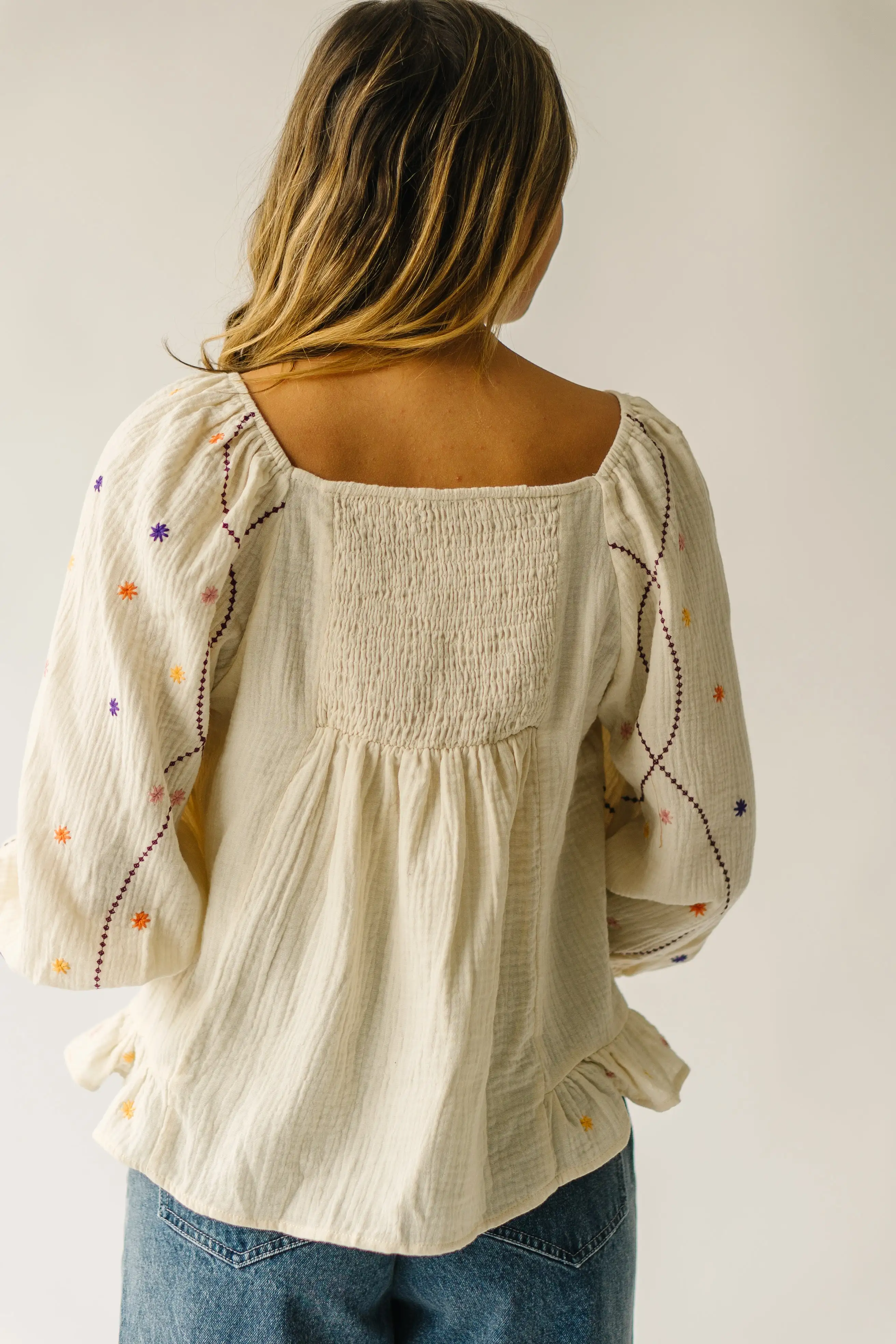 The Benza Embroidered Dot Blouse in Cream