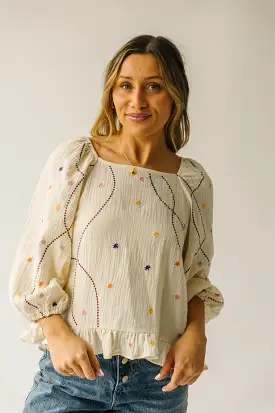 The Benza Embroidered Dot Blouse in Cream