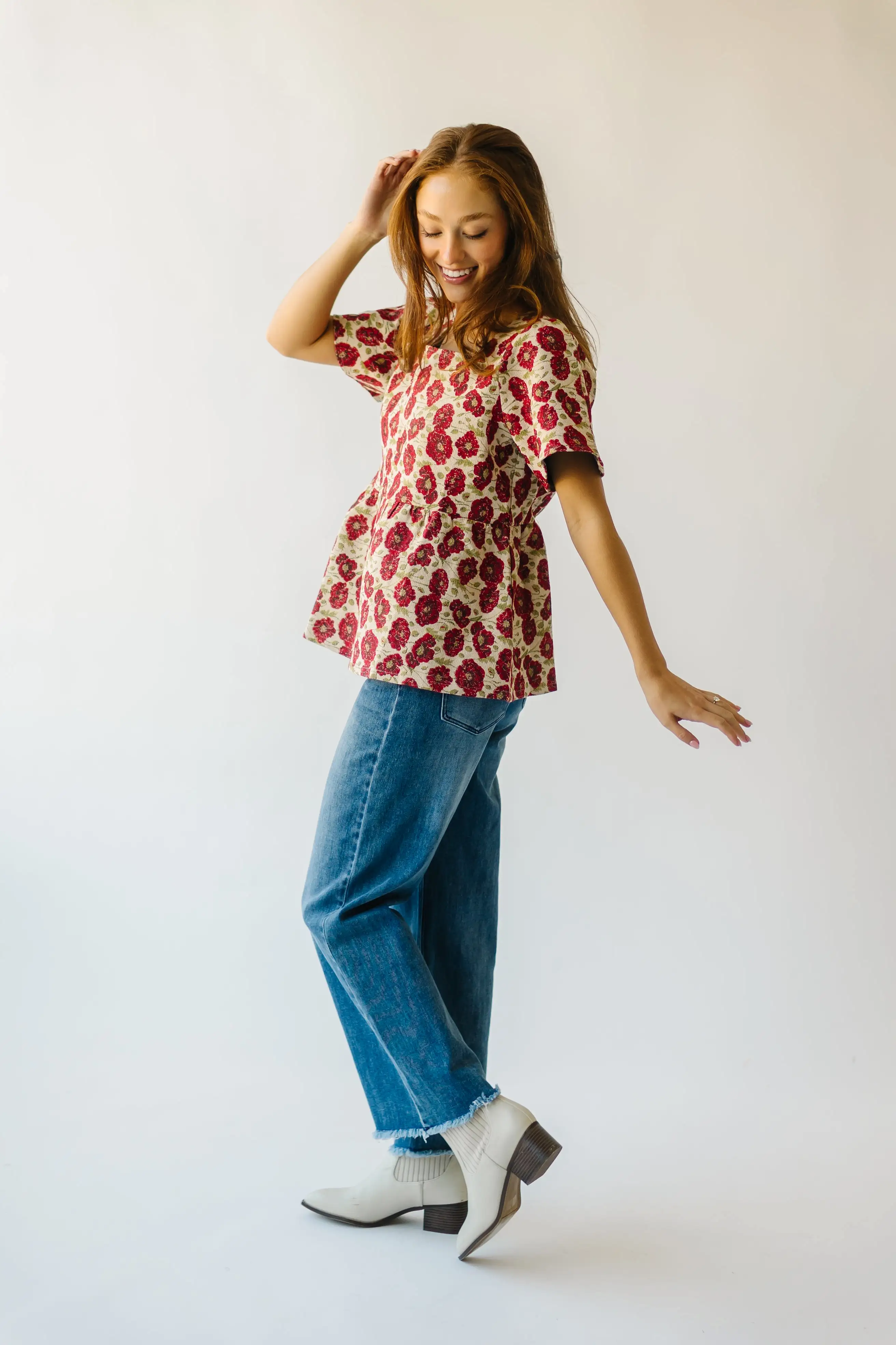 The Callister Floral Woven Blouse in Red Multi