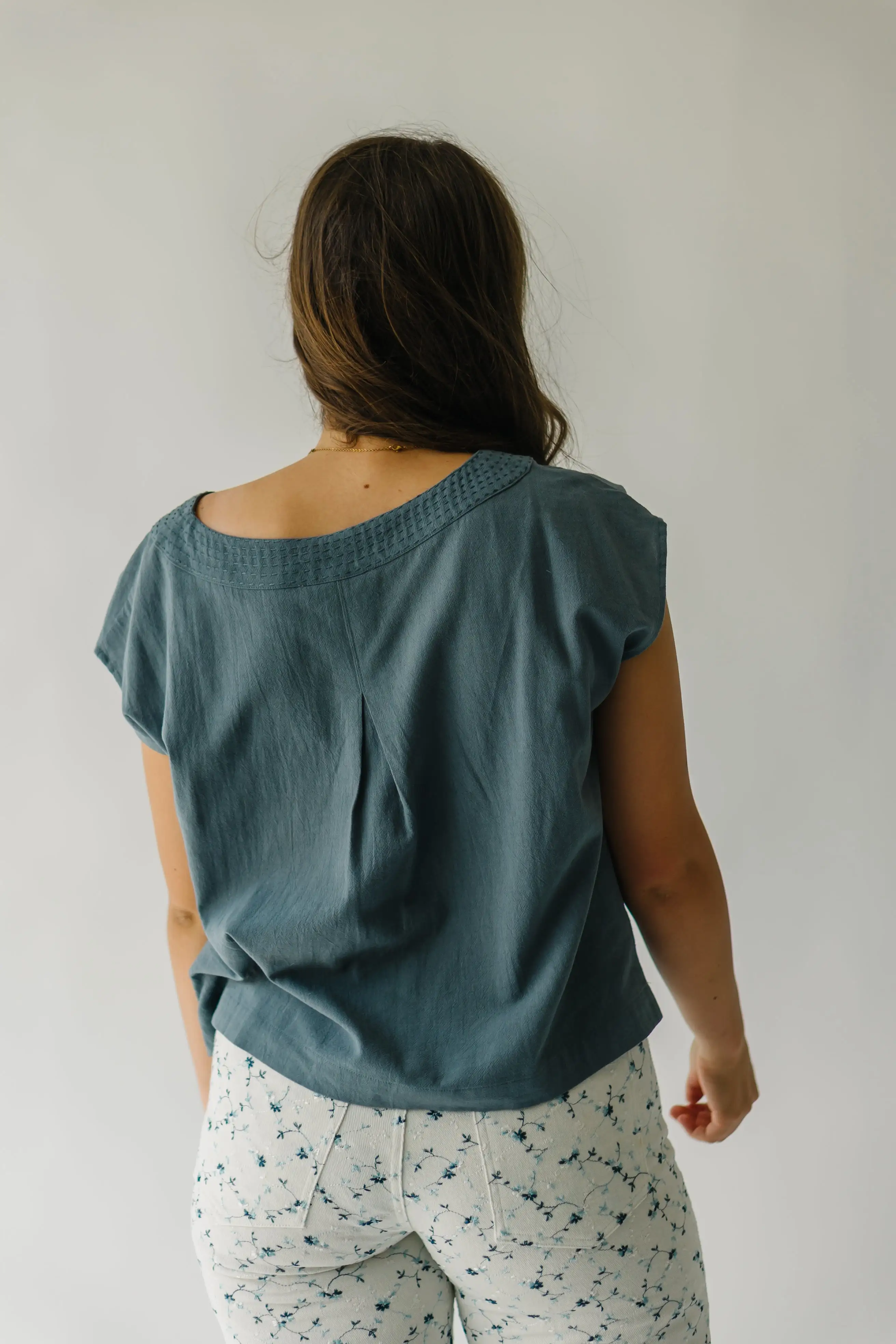 The Candra Stitch Detail Blouse in Light Teal