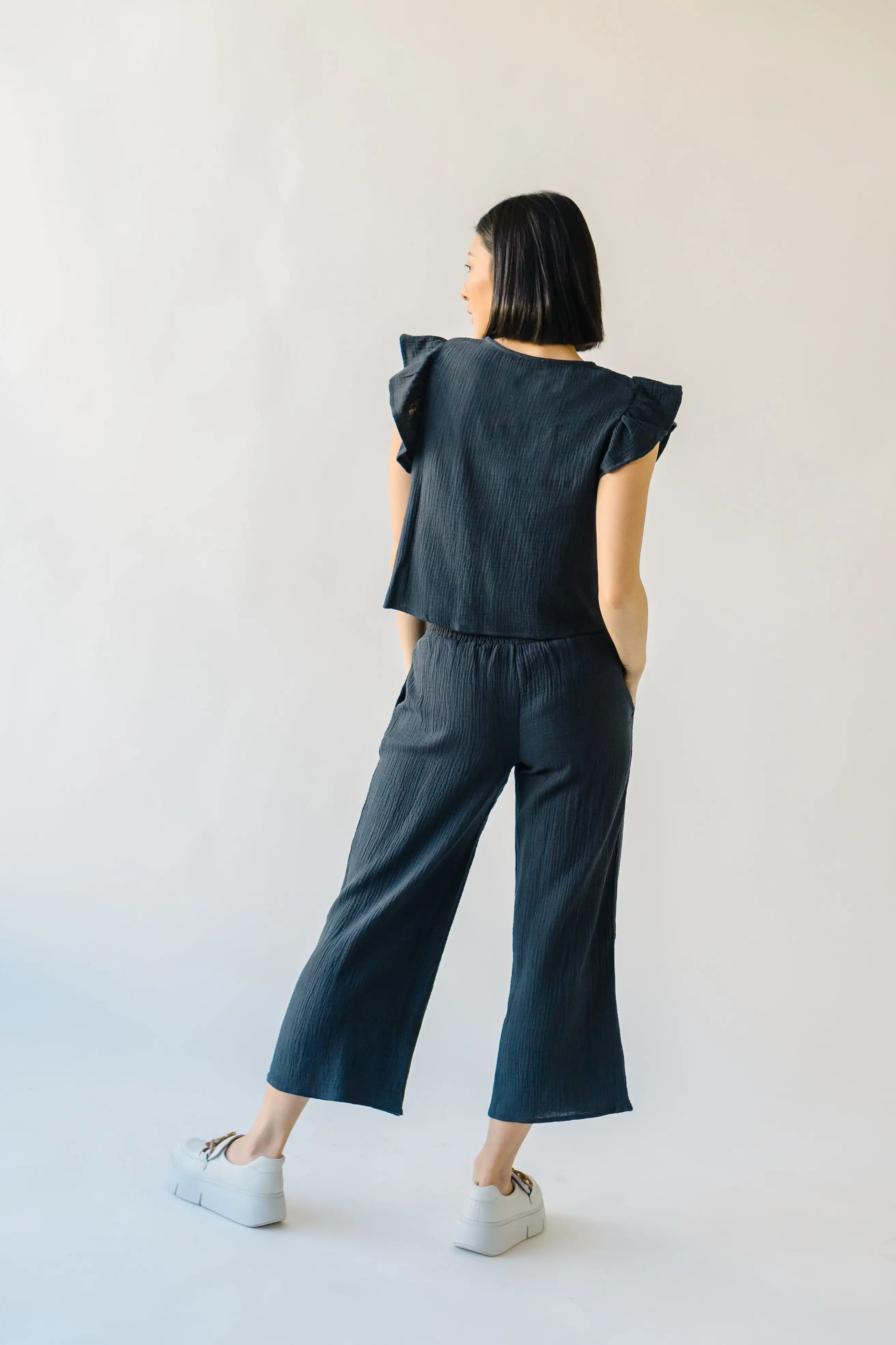 The Danica Ruffle Detail Gauze Blouse in Navy