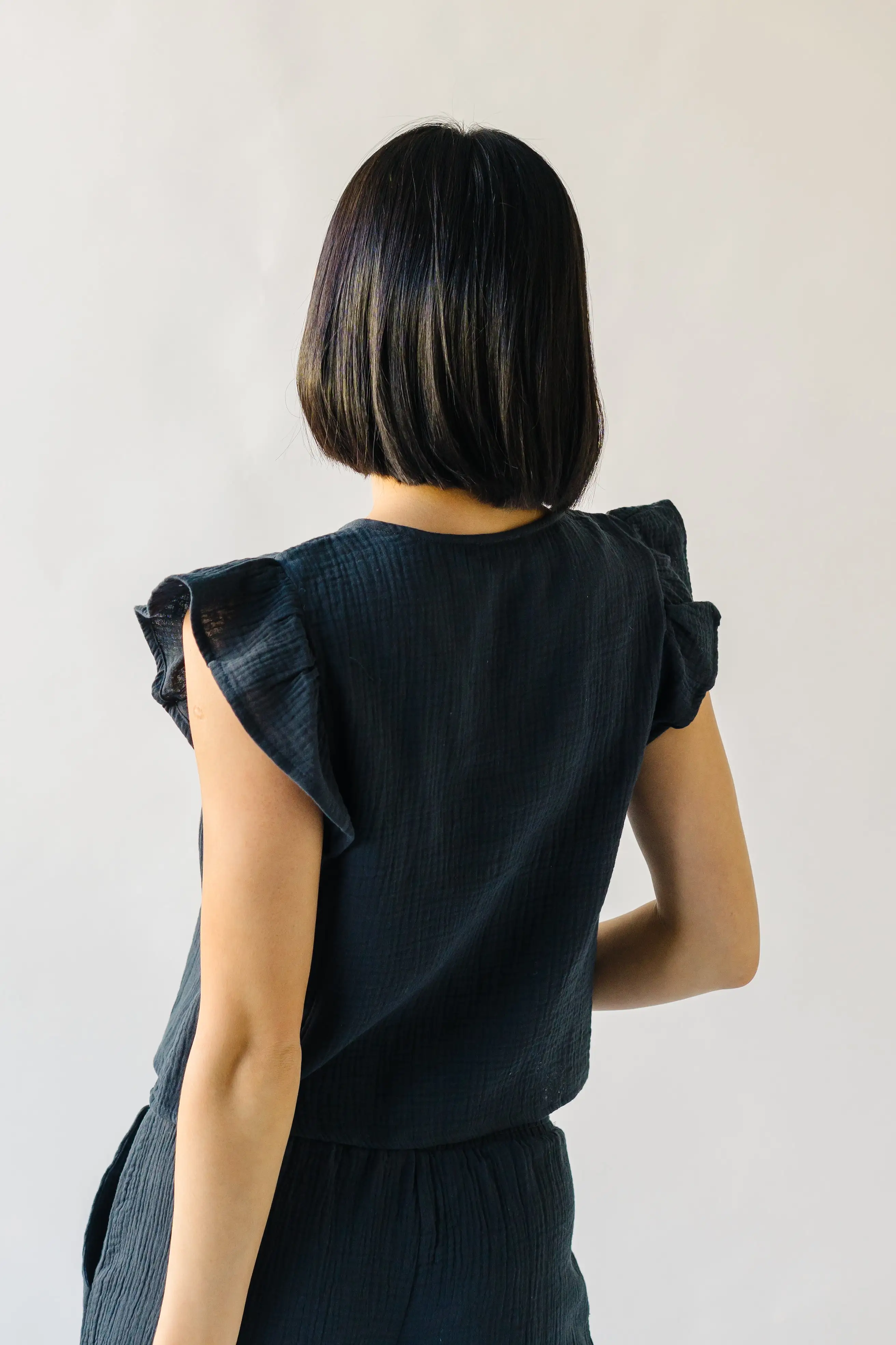 The Danica Ruffle Detail Gauze Blouse in Navy