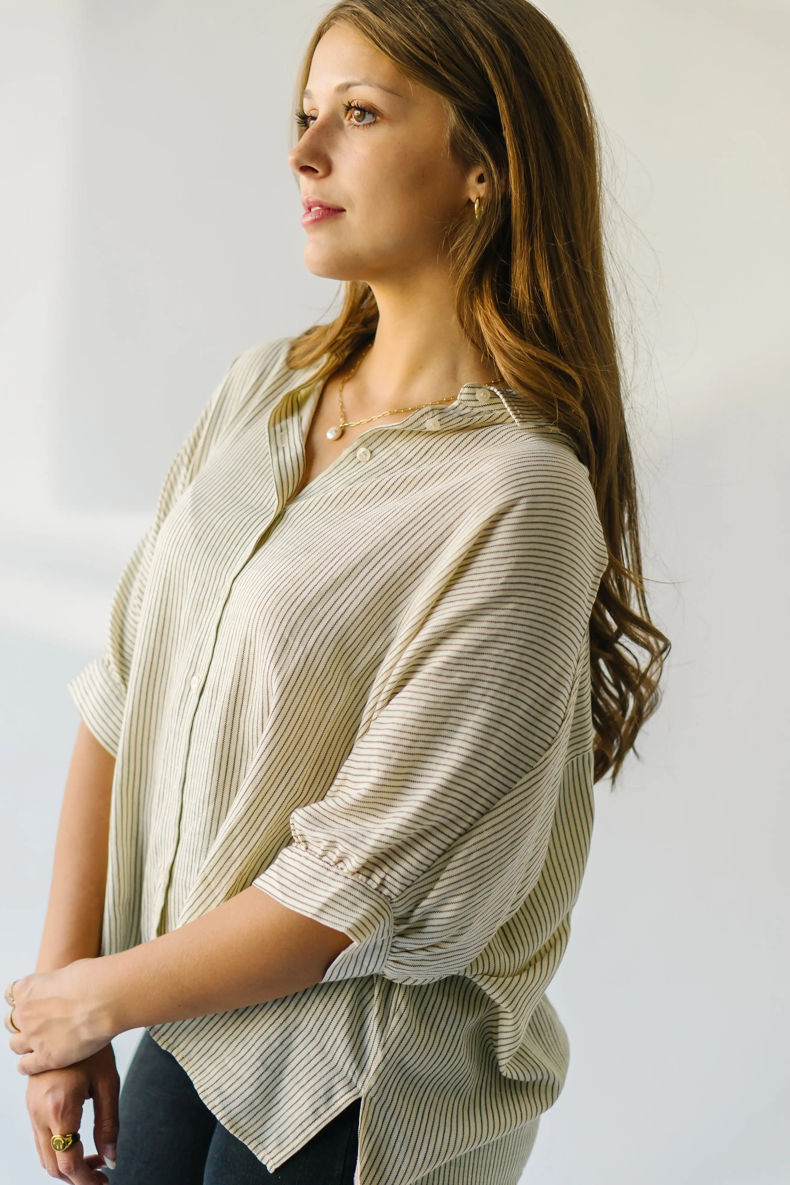 The Devitt Striped Button-Up in Ivory + Black