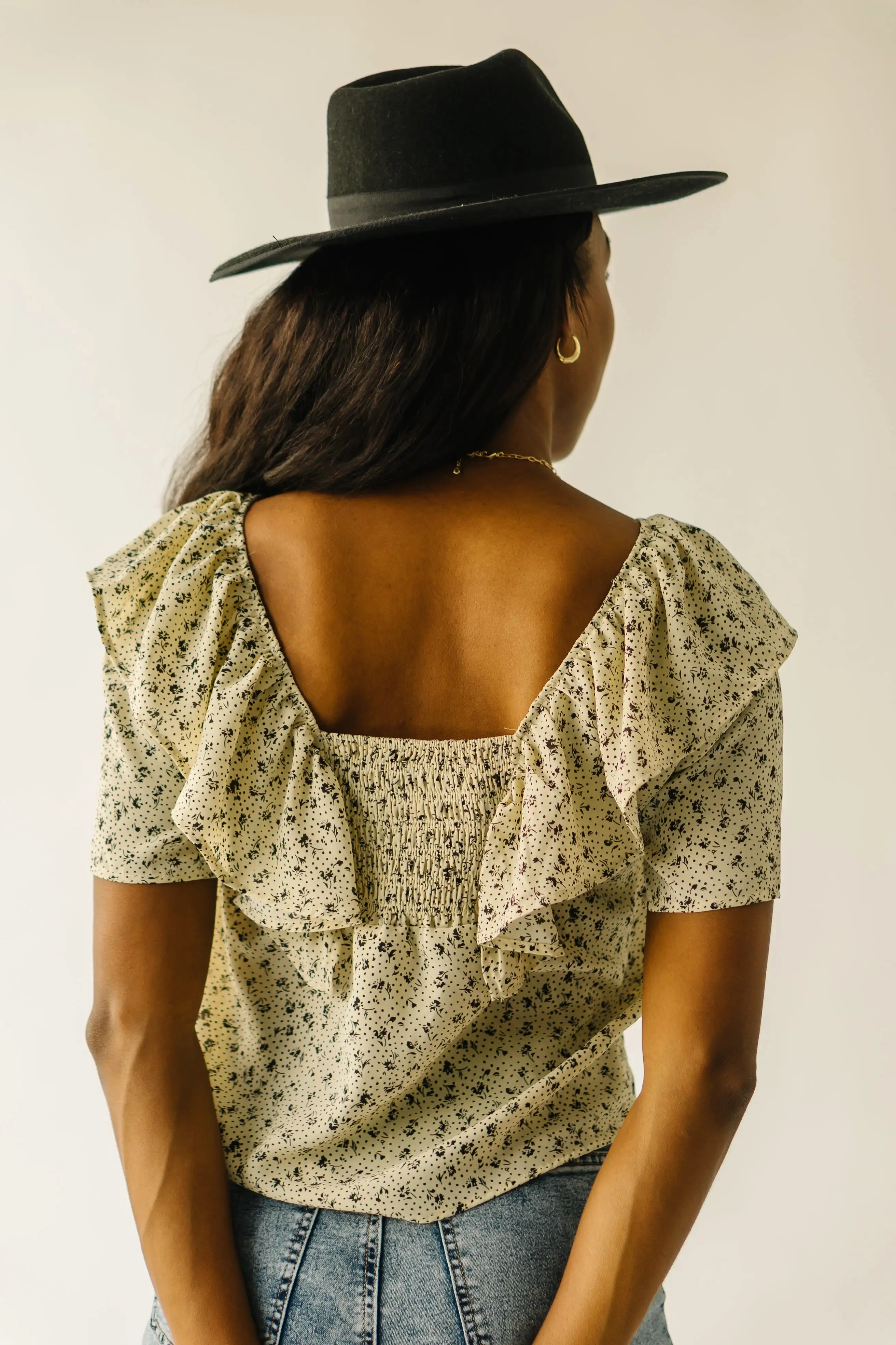 The Dyer Ruffle Detail Blouse in Cream + Black