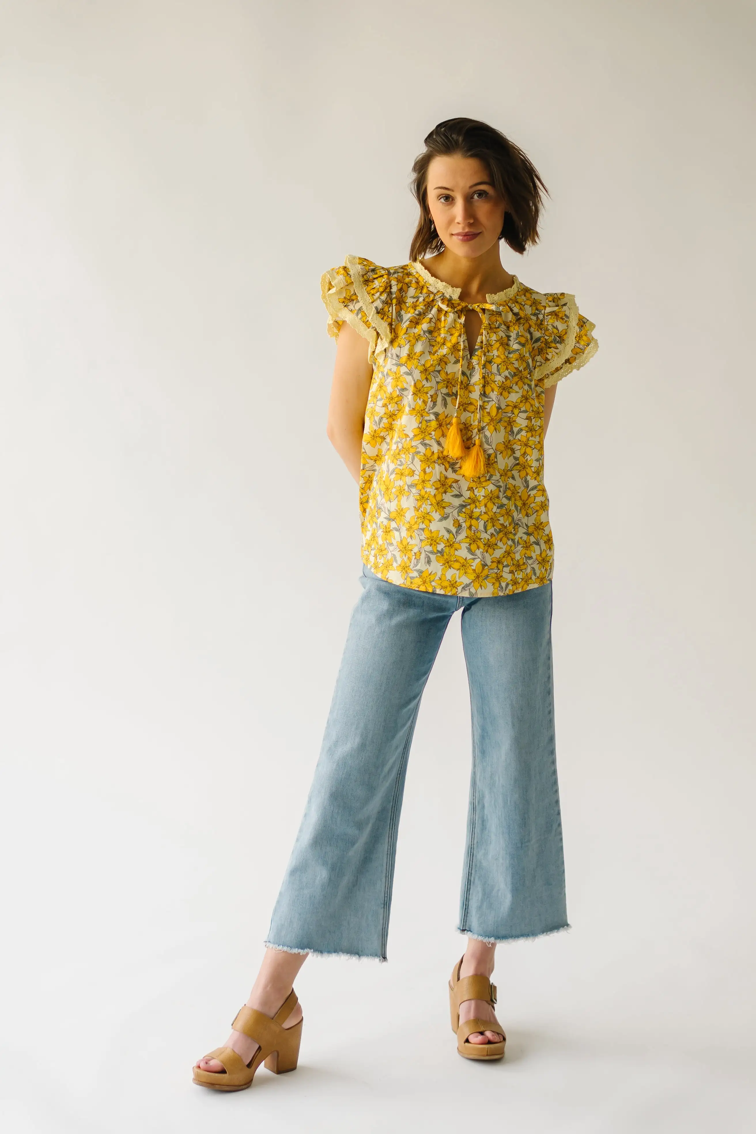 The Elmira Lace Detail Blouse in Yellow