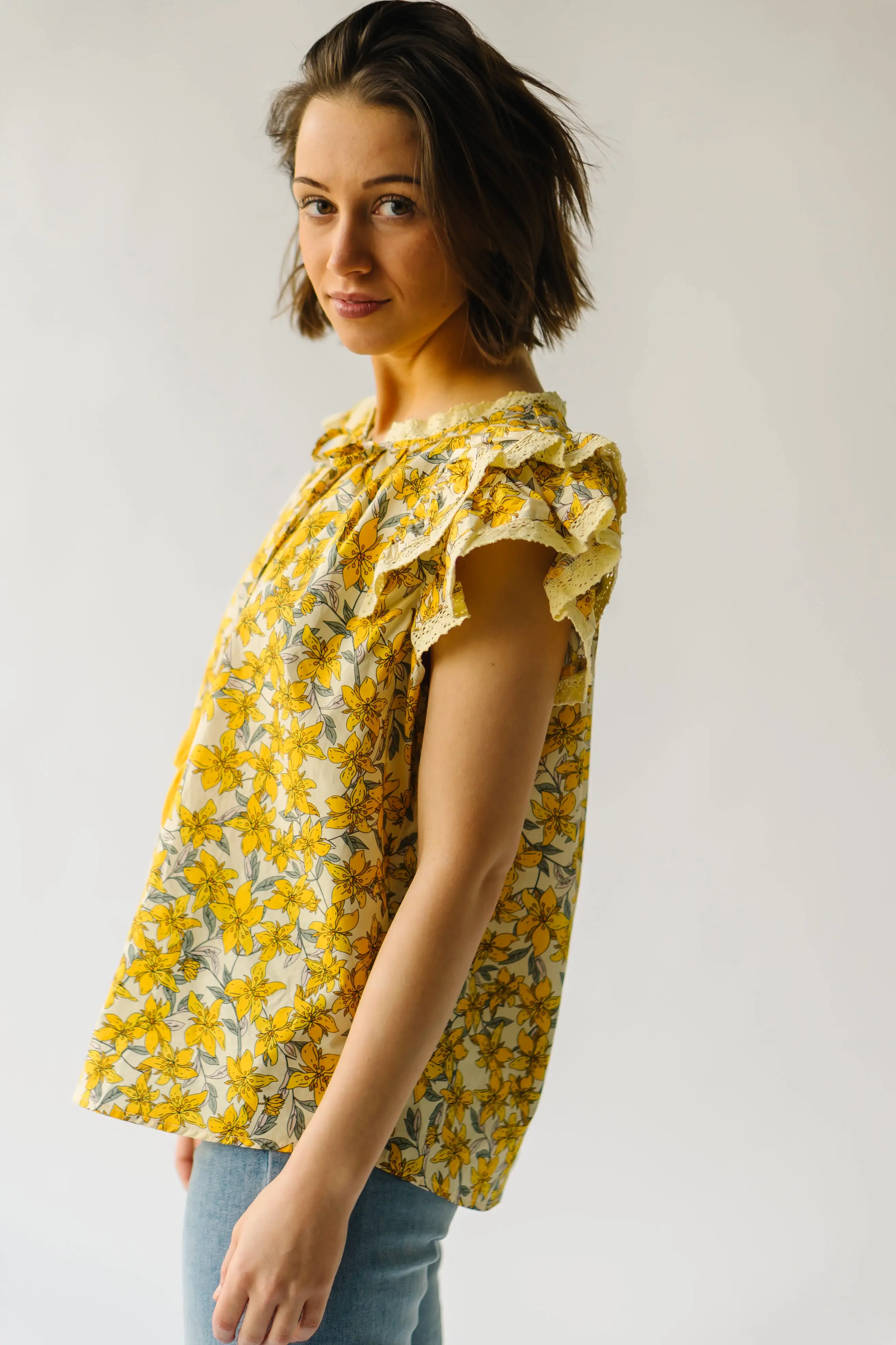 The Elmira Lace Detail Blouse in Yellow