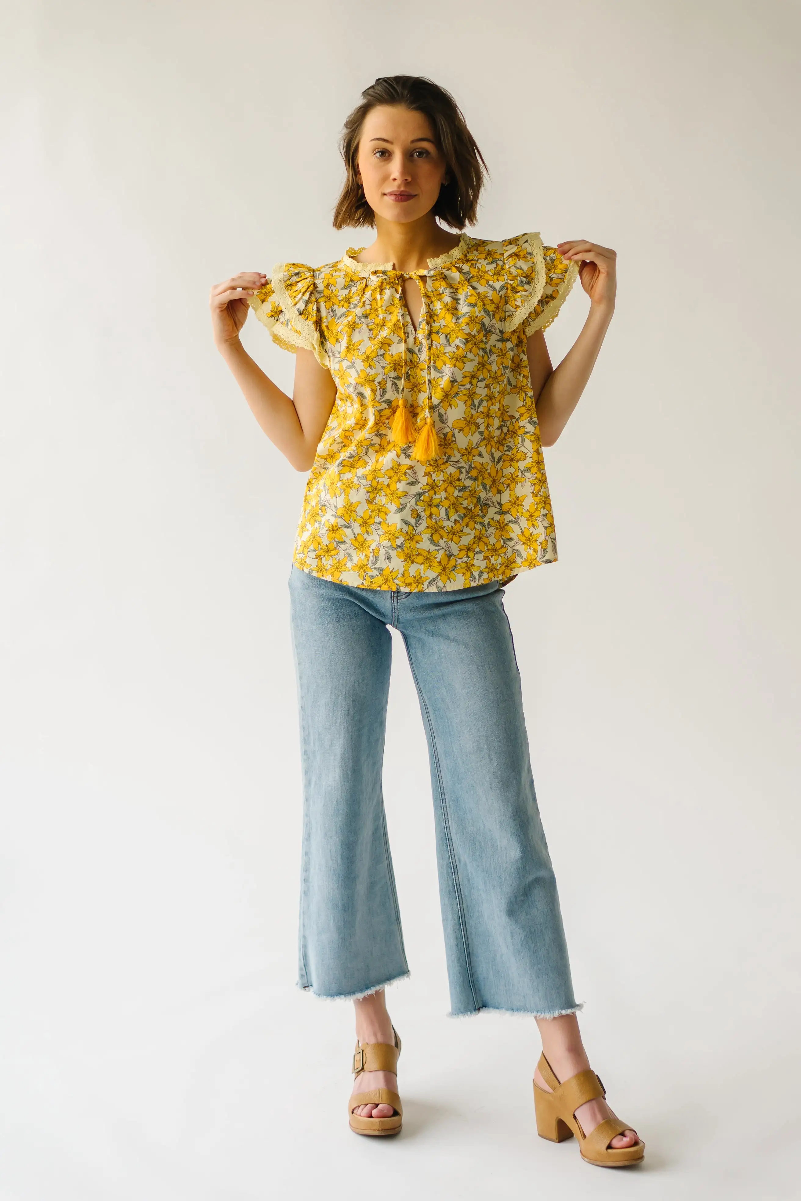 The Elmira Lace Detail Blouse in Yellow