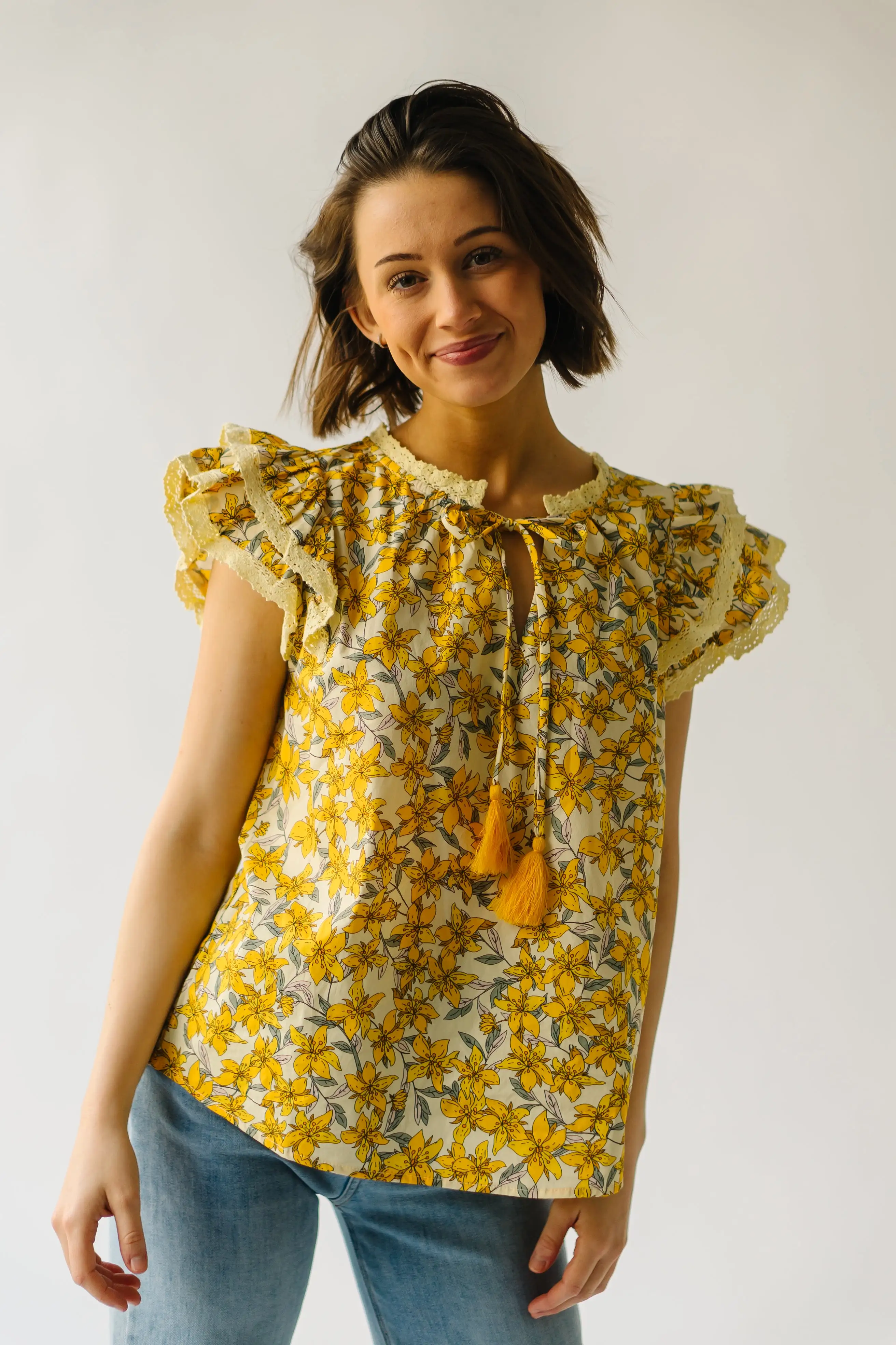 The Elmira Lace Detail Blouse in Yellow