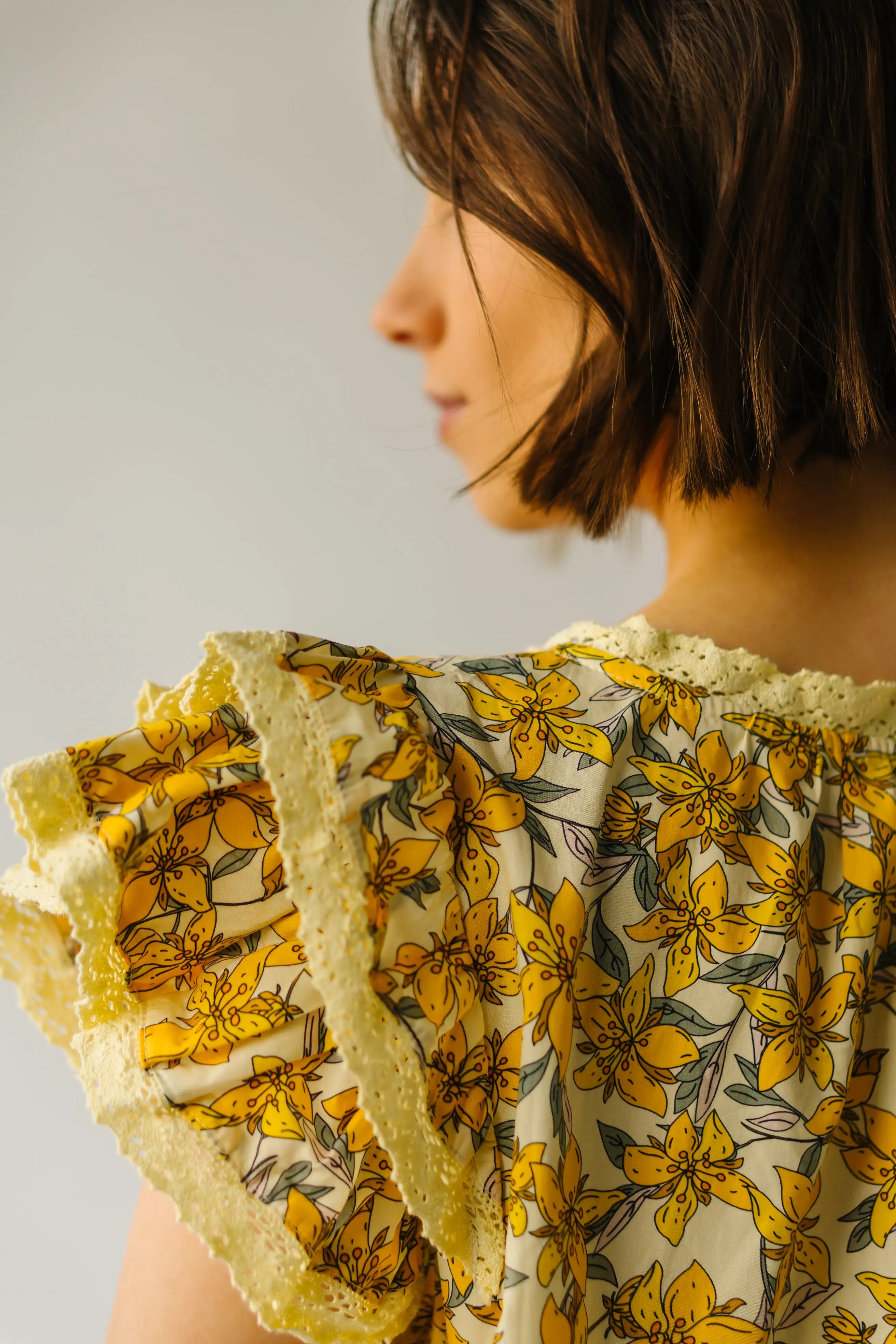 The Elmira Lace Detail Blouse in Yellow