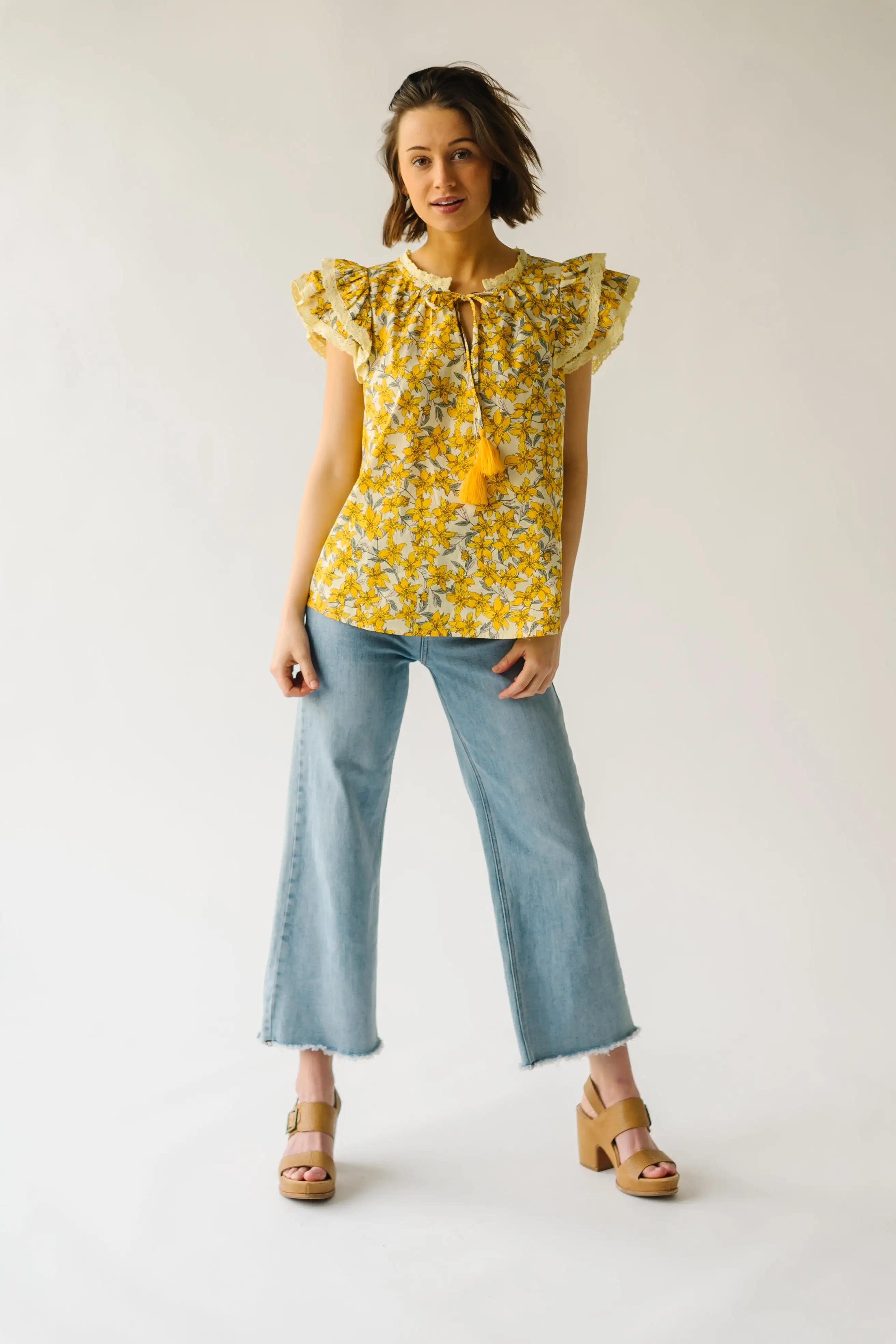 The Elmira Lace Detail Blouse in Yellow