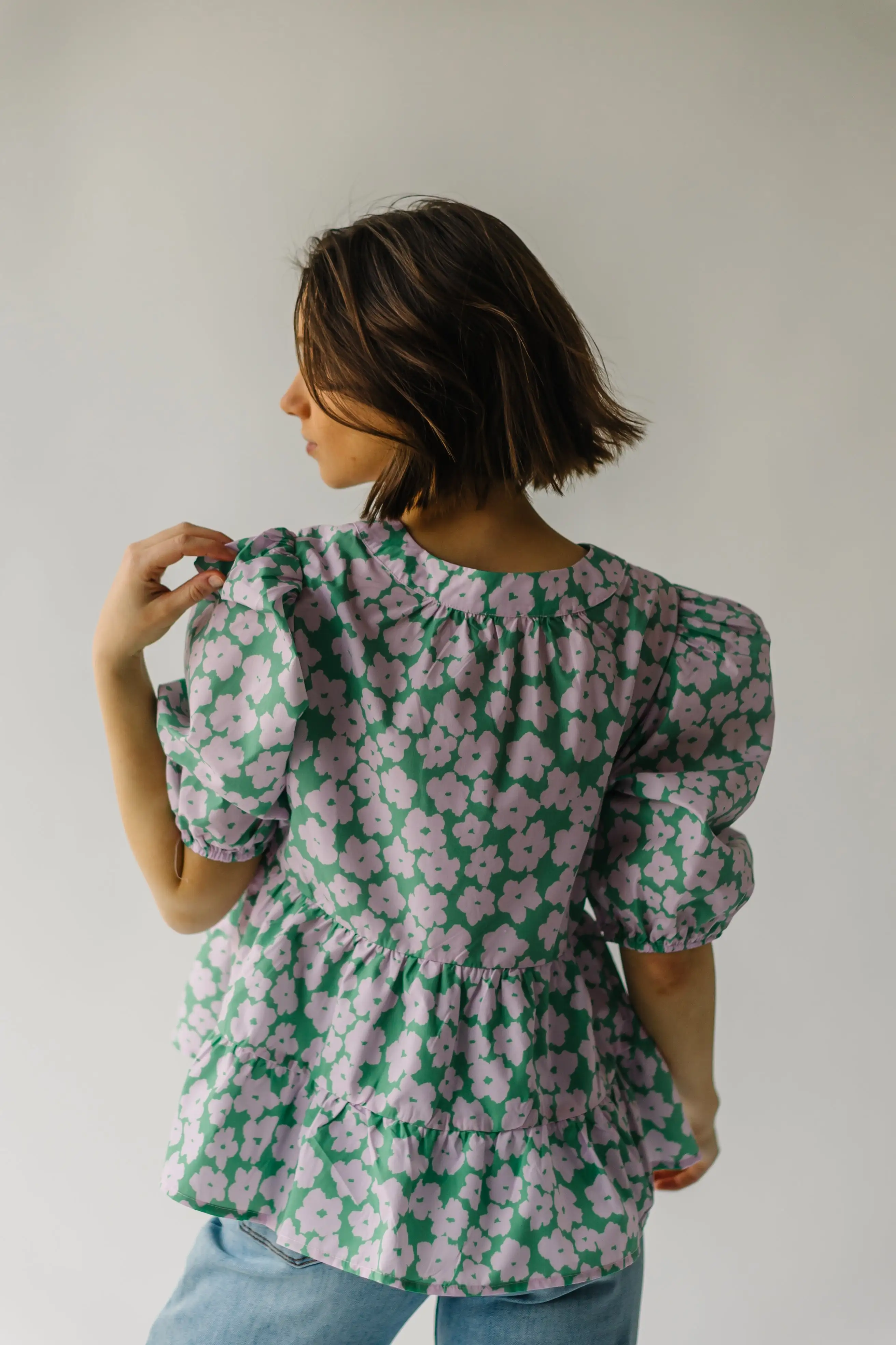 The Everman Patterned Peplum Blouse in Green