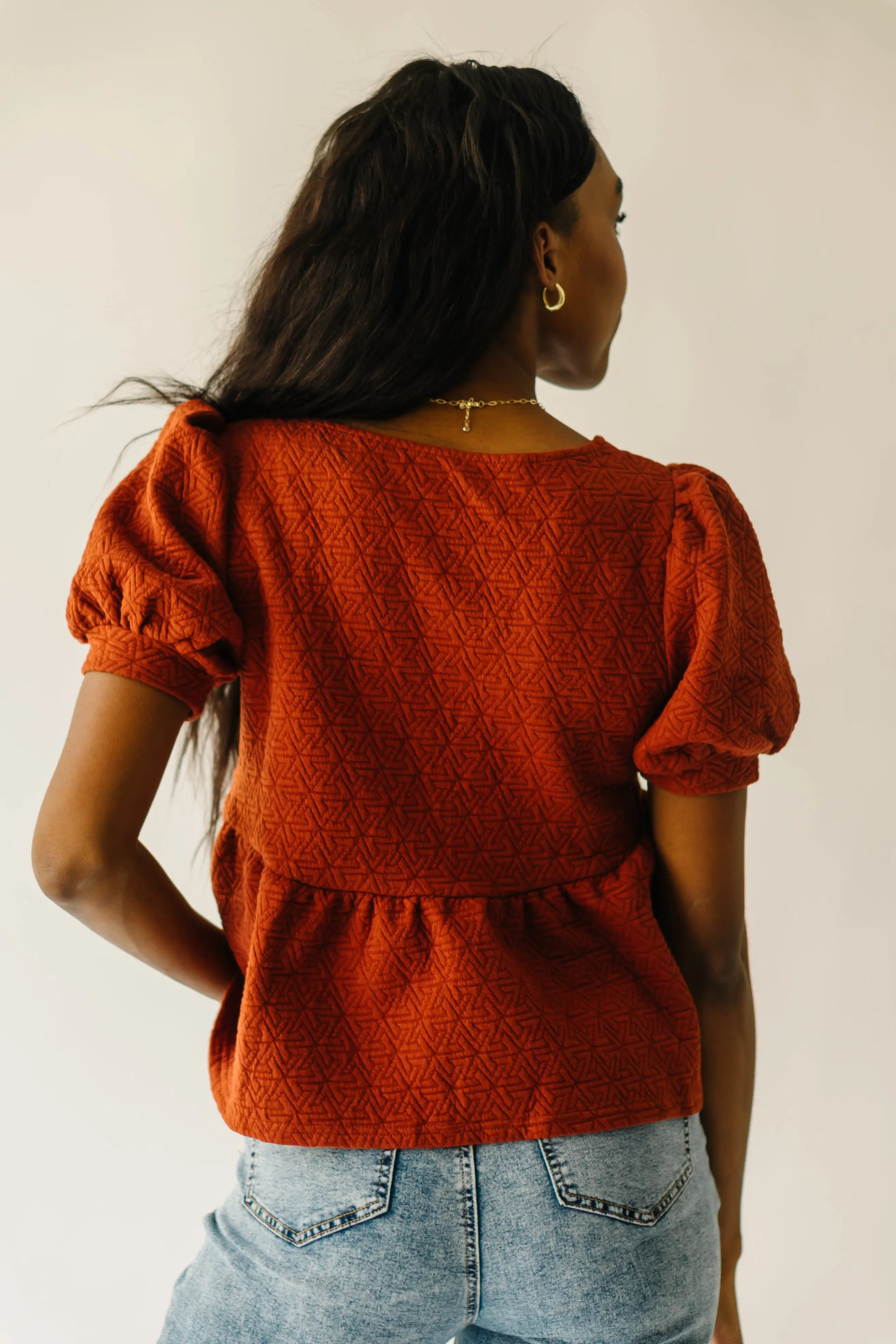 The Greendale Puff Sleeve Knit Blouse in Rust