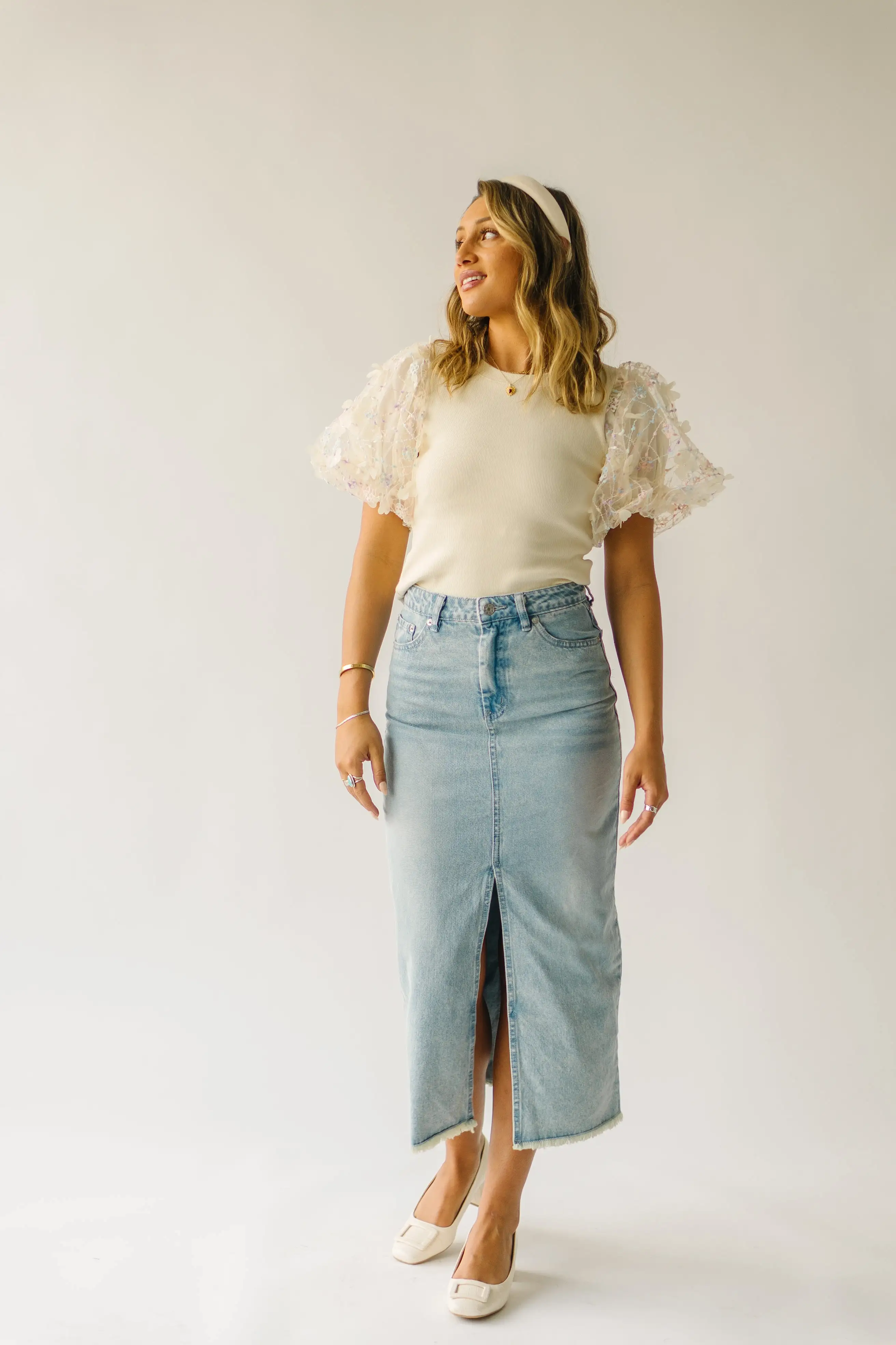 The Guthrie Textured Puff Sleeve Blouse in Cream