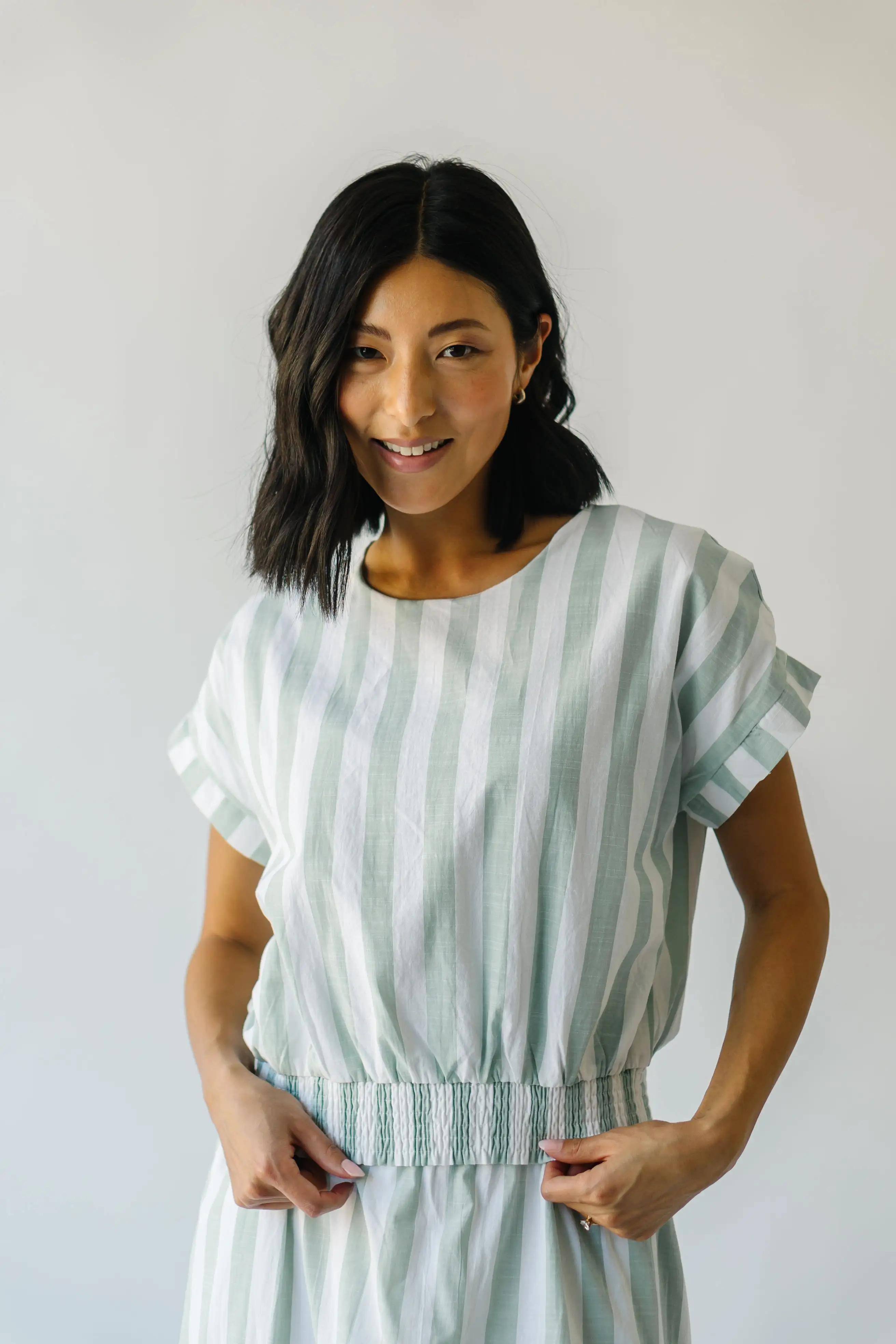 The Hamburg Button Detail Blouse in Sage Stripe