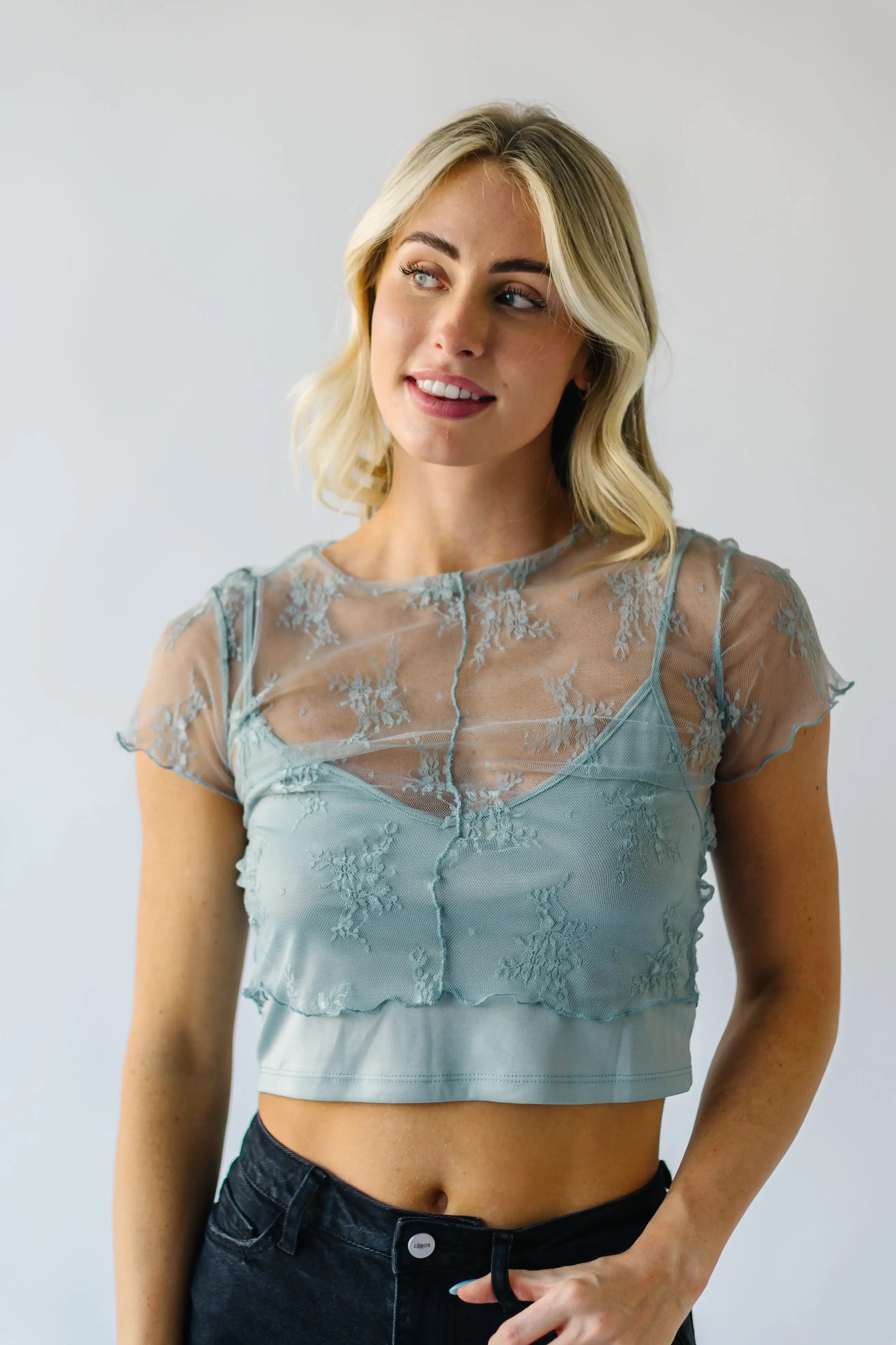 The Haswell Lace Detail Blouse in Blue