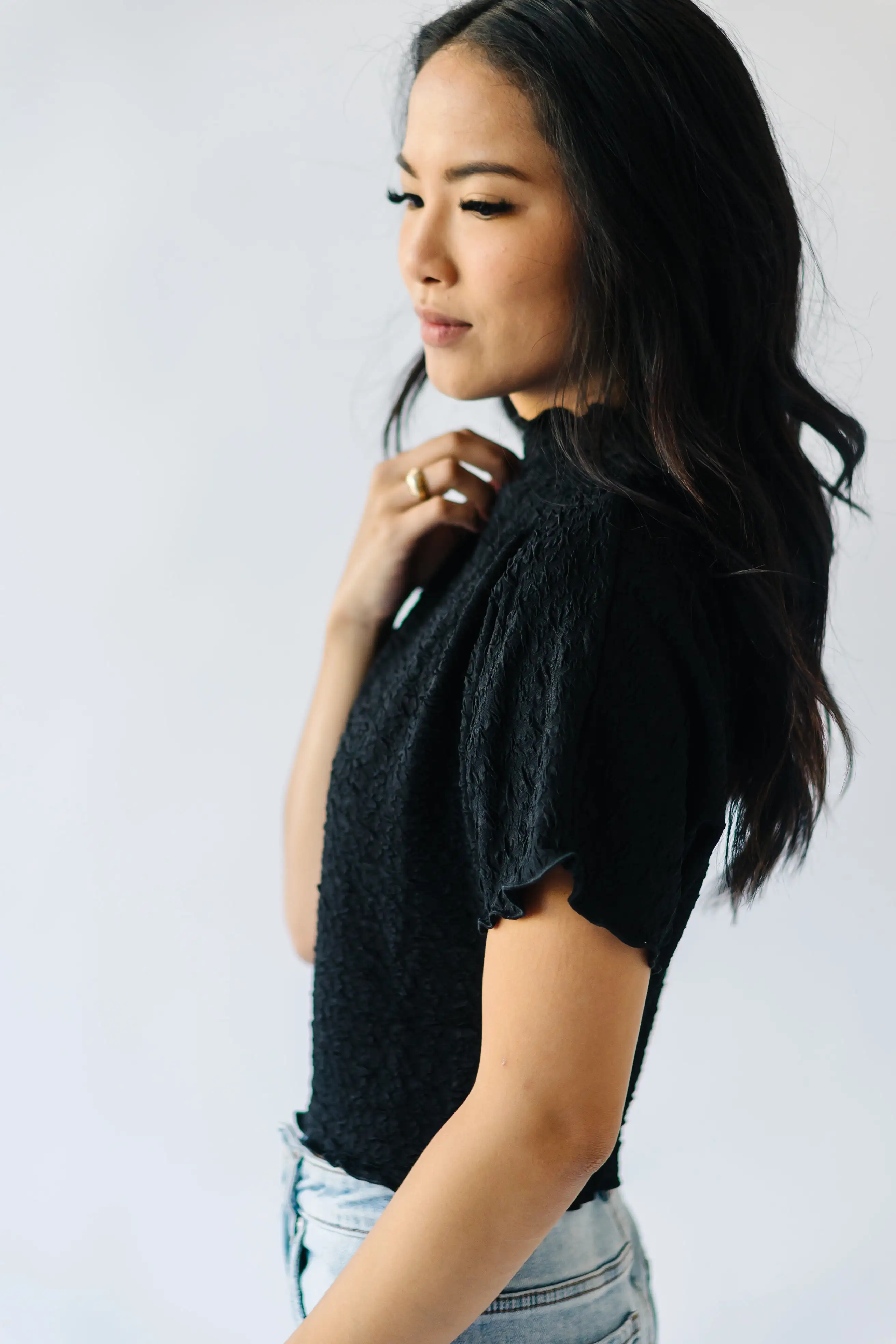 The Hooper Textured Blouse in Black