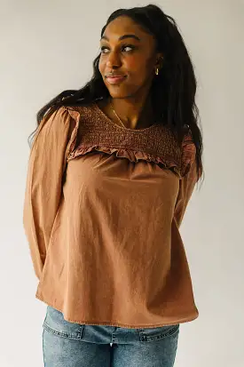 The Kalani Smocked Detail Blouse in Terracotta