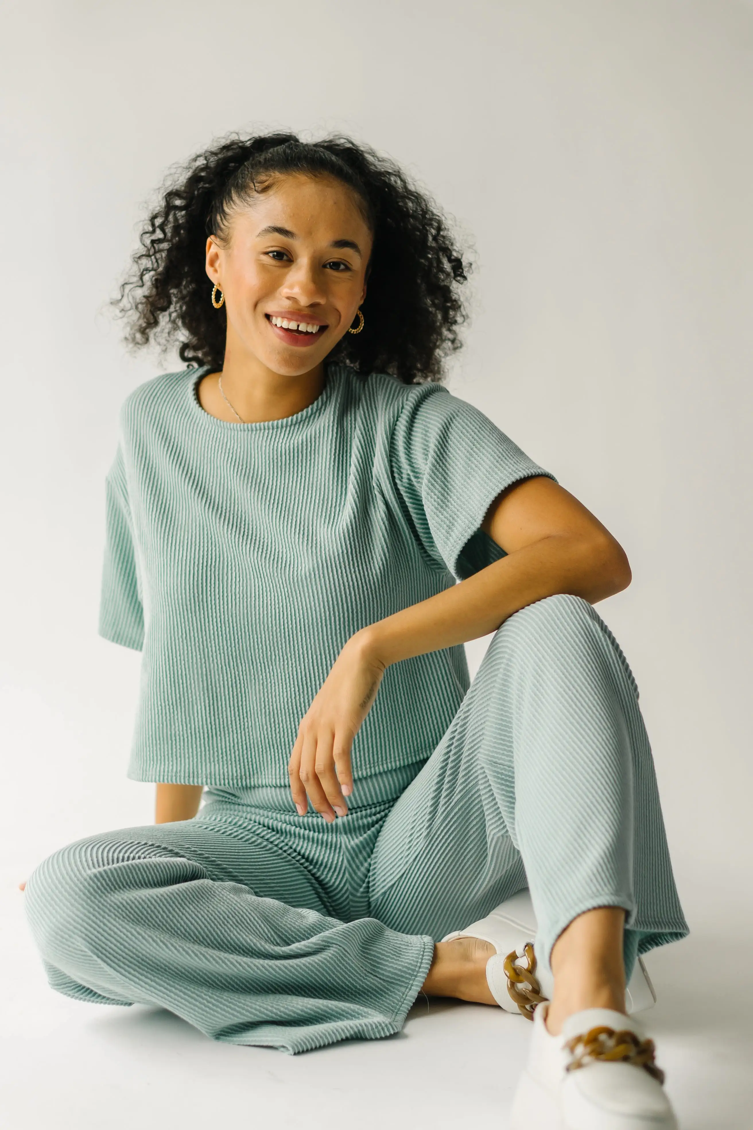 The Kelce Ribbed Blouse in Sage