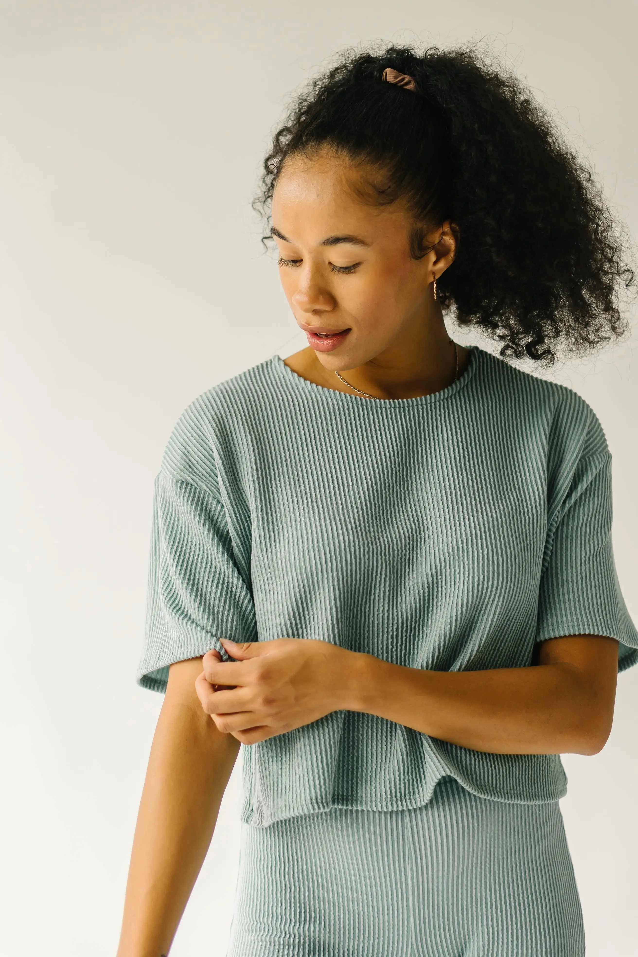 The Kelce Ribbed Blouse in Sage