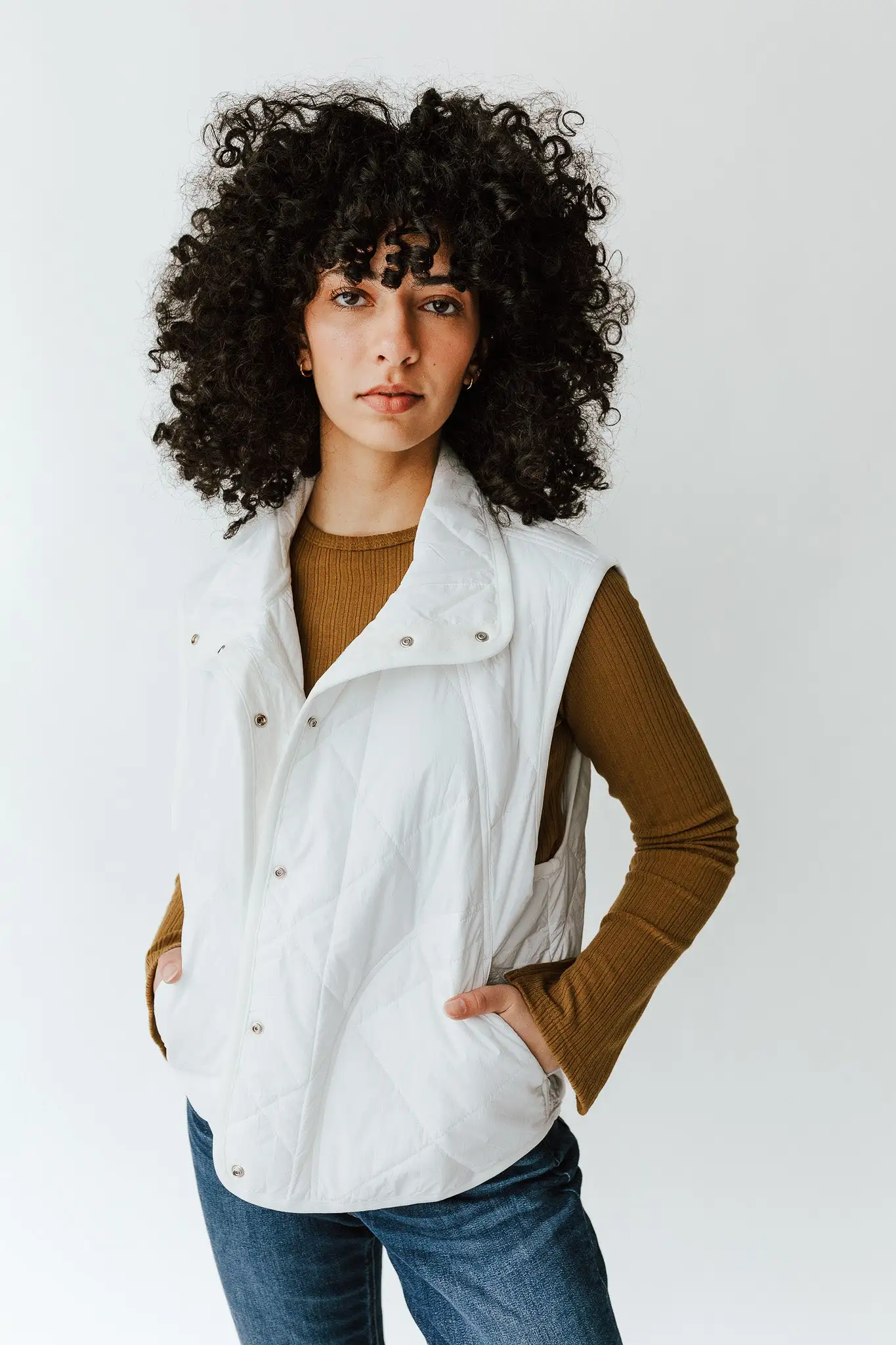 The Kent Quilted Button-Up Vest in White