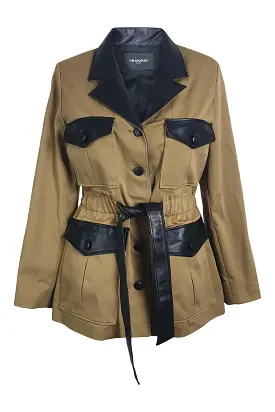 THE KOOPLES Khaki Green Sand Twill Belted Coat (EU 36 | UK 10)