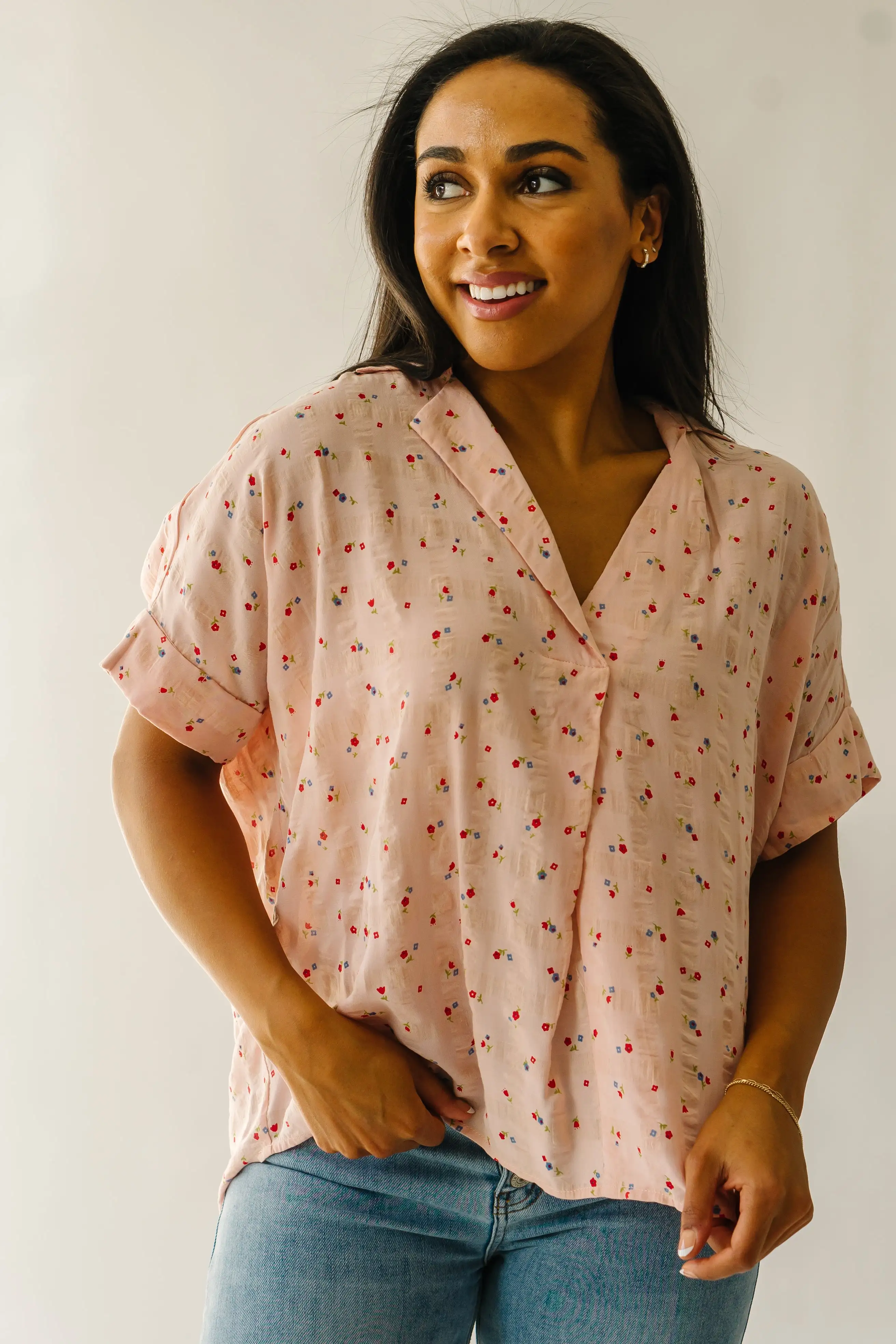 The Ladora Textured Floral Blouse in Dusty Blush