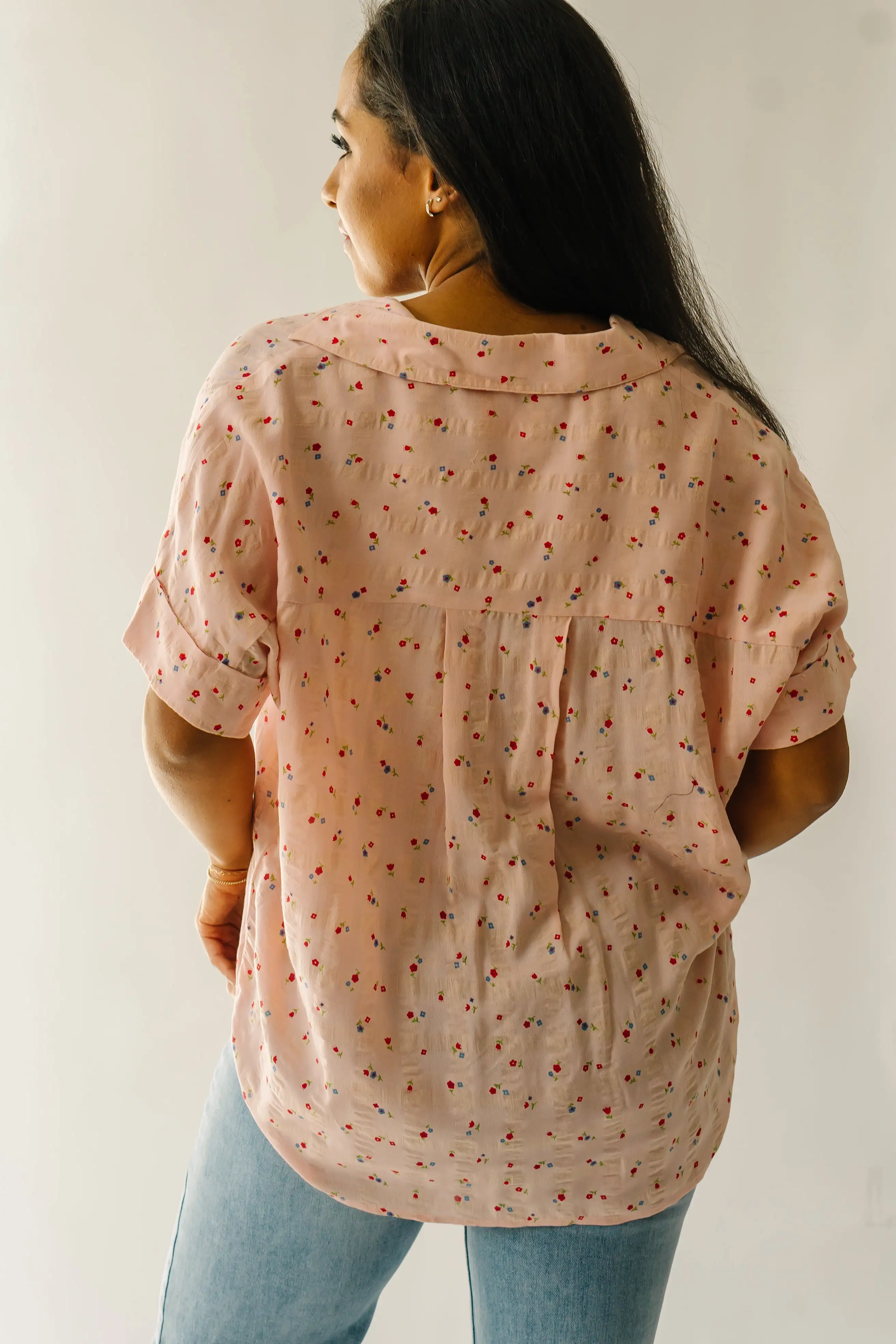 The Ladora Textured Floral Blouse in Dusty Blush