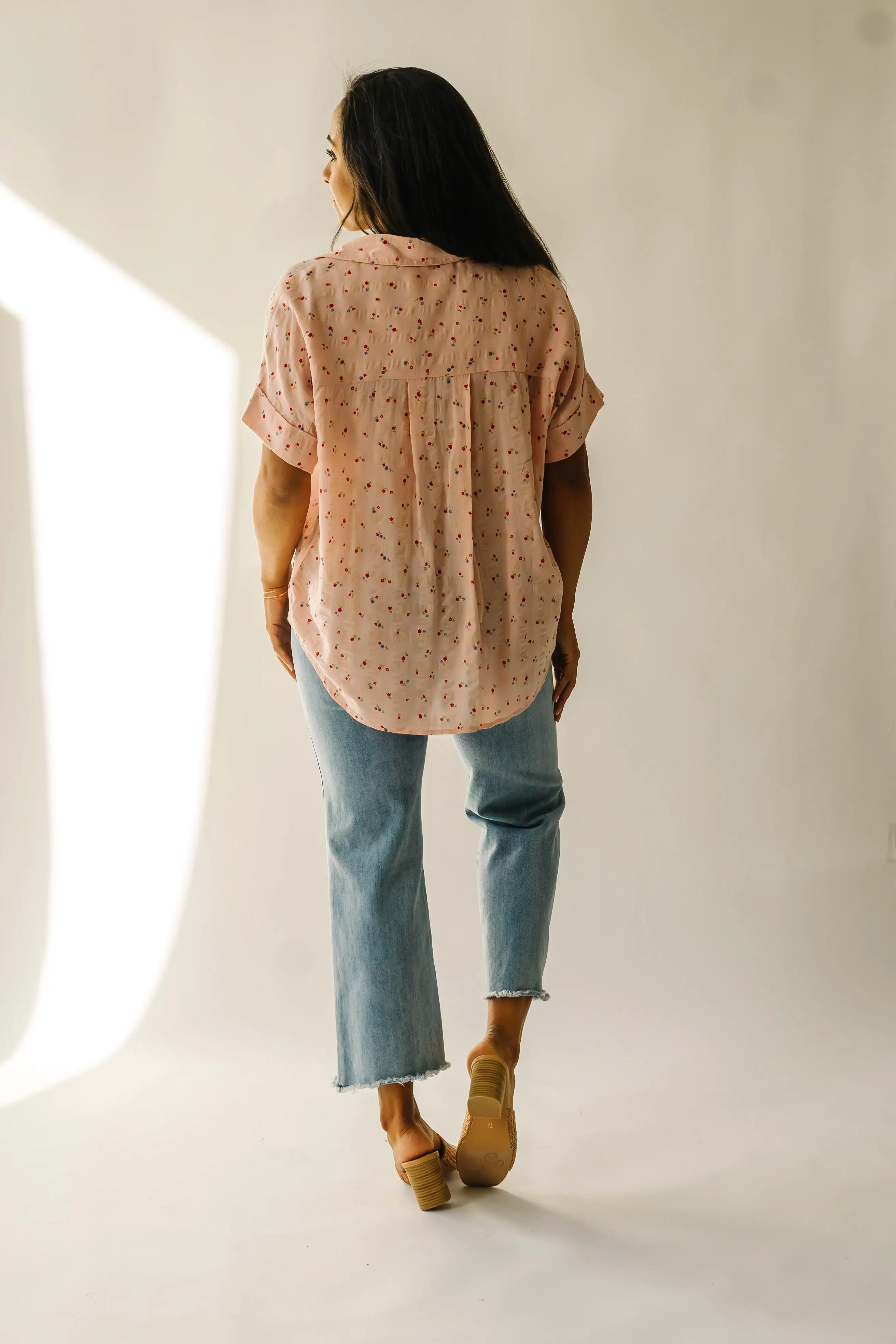 The Ladora Textured Floral Blouse in Dusty Blush