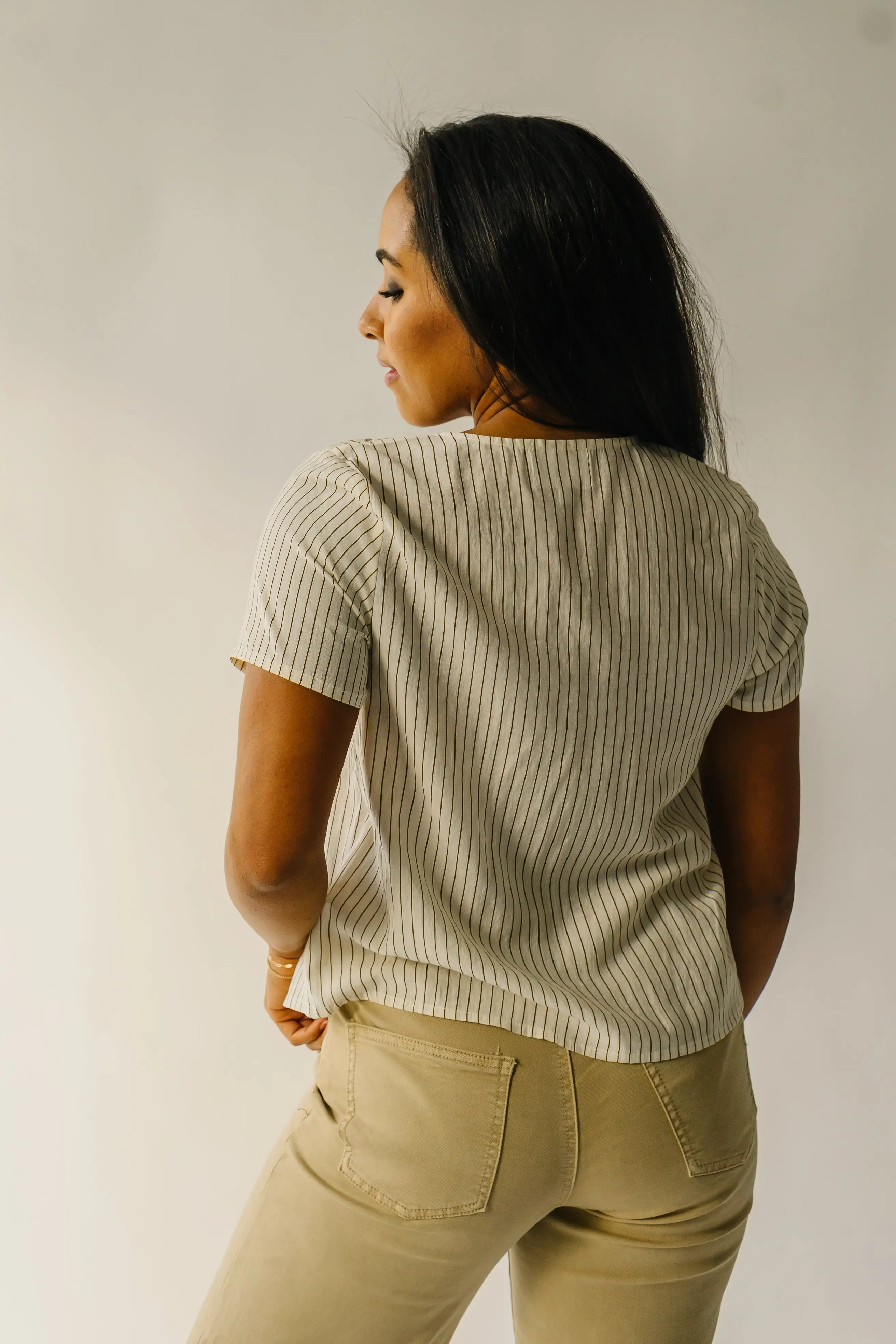 The Lowden Button-Down Blouse in Ivory + Brown