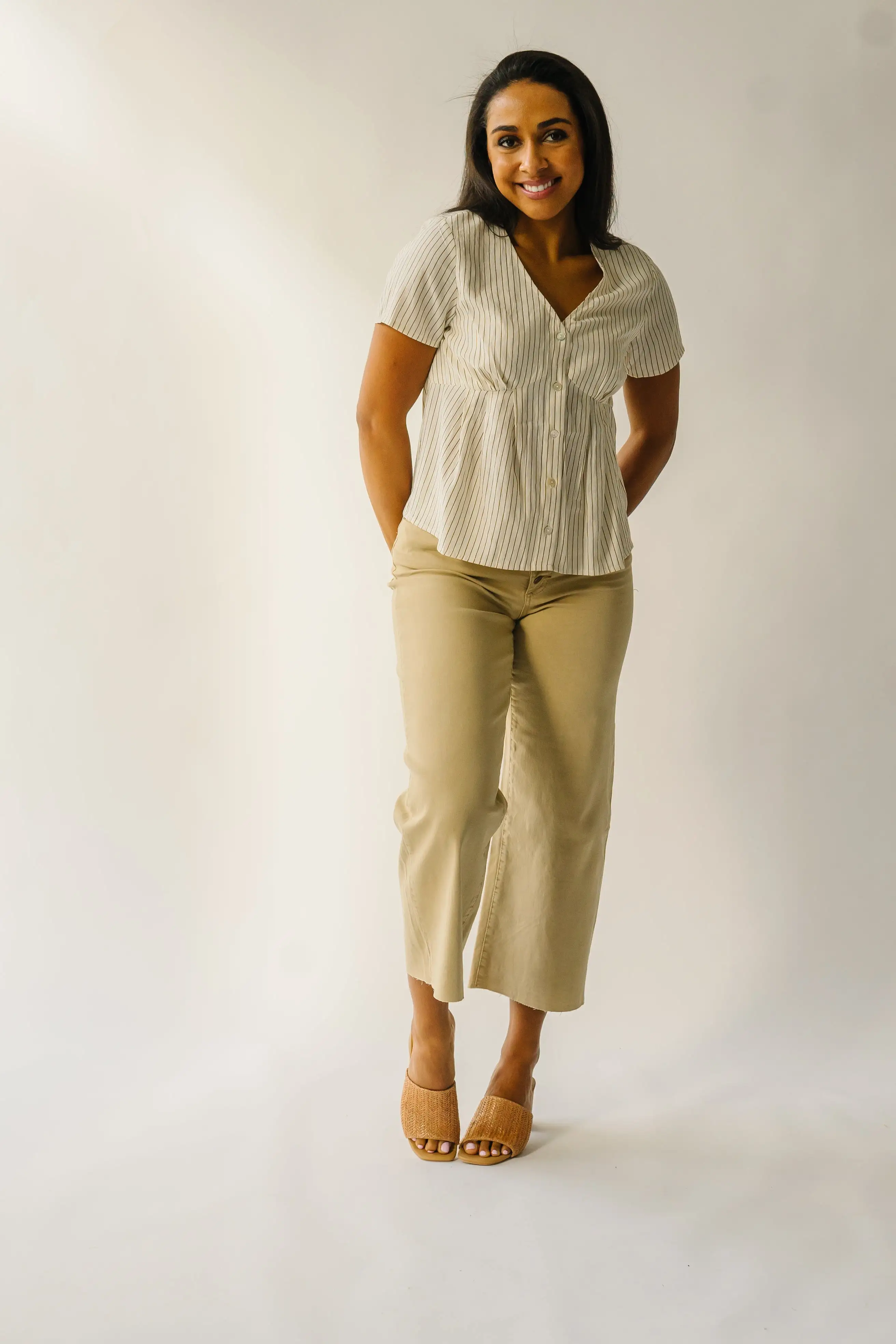 The Lowden Button-Down Blouse in Ivory + Brown